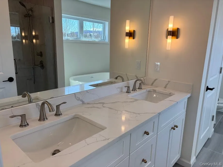 Bathroom with vanity and shower with separate bathtub Bathroom with vanity and shower with separate bathtub