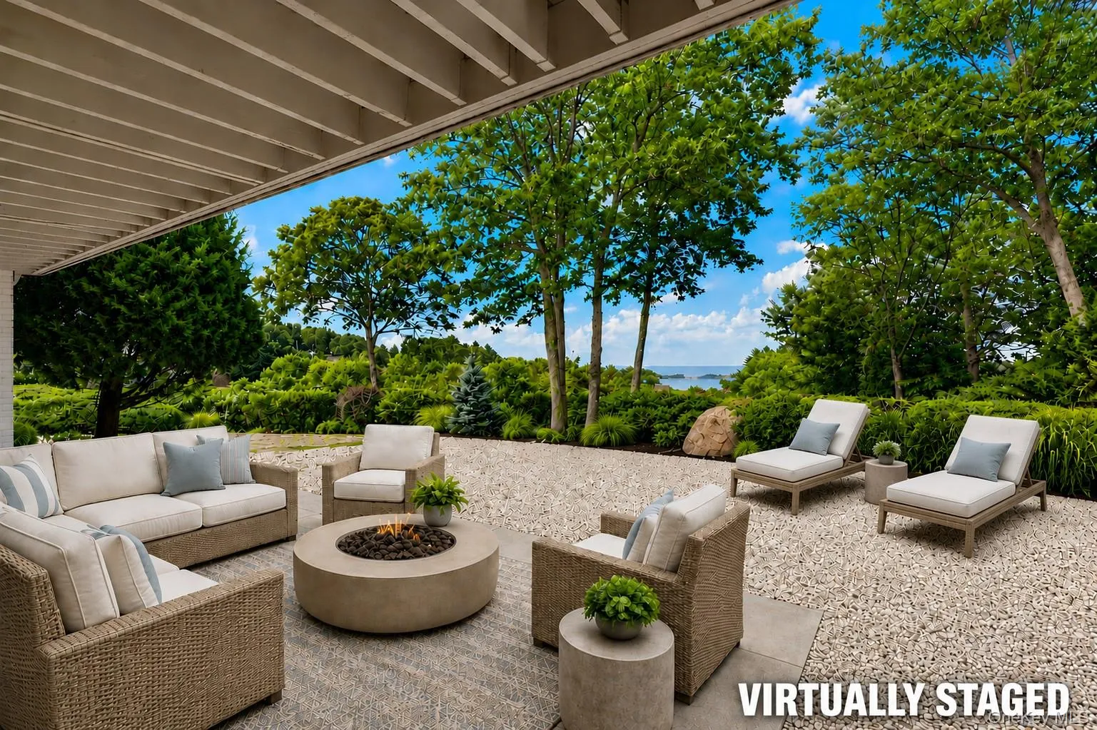 Virtually Staged Backyard With Views Of Harbor & LI Sound Virtually Staged Backyard With Views Of Harbor & LI Sound