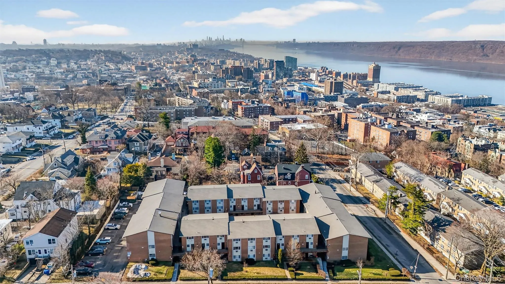 Aerial view of the property with Hudson River and Manhattan skyline backdrop Aerial view of the property with Hudson River and Manhattan skyline backdrop