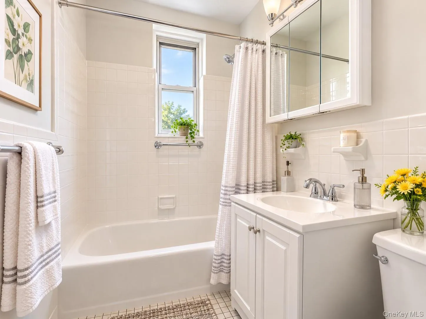 White tile surround bathtub with window White tile surround bathtub with window