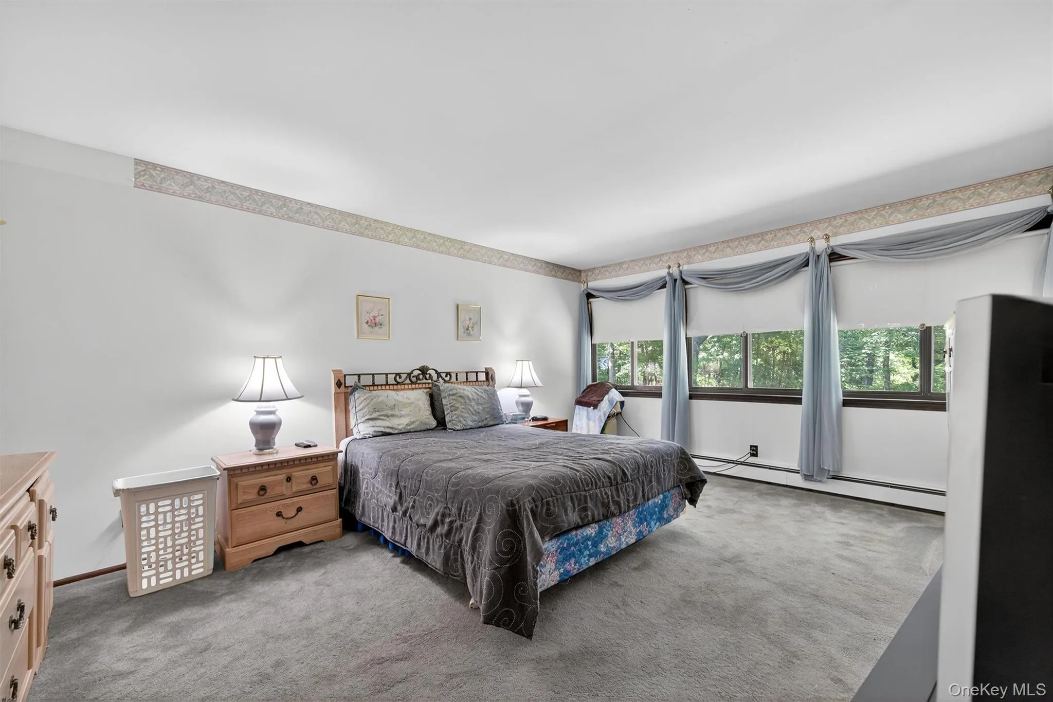 Carpeted bedroom featuring a baseboard radiator Carpeted bedroom featuring a baseboard radiator