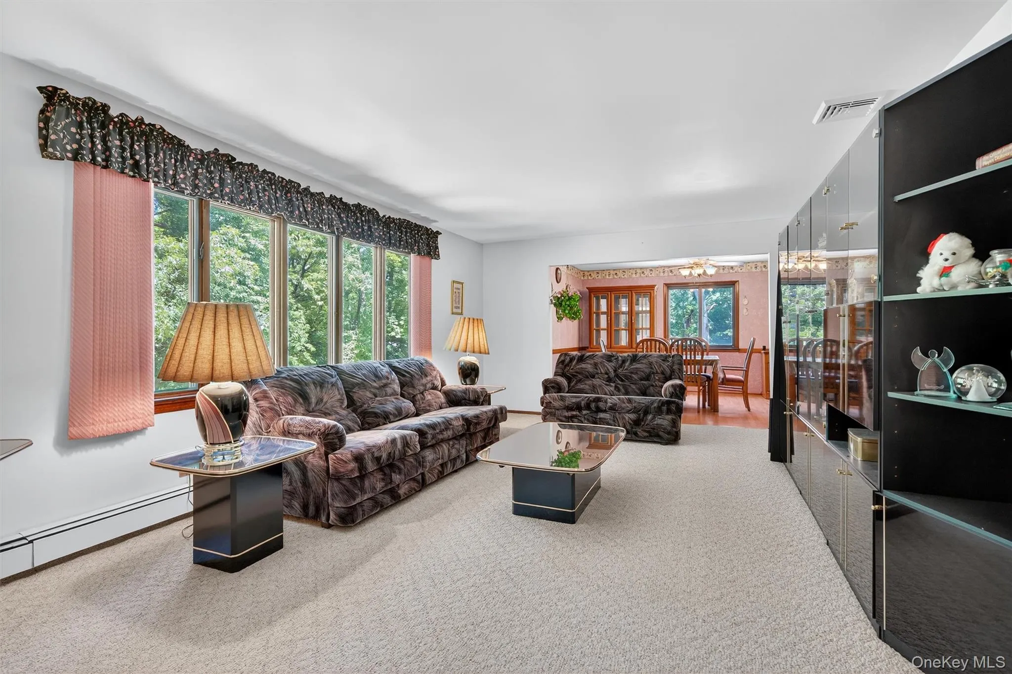Living area with baseboard heating and a chandelier Living area with baseboard heating and a chandelier
