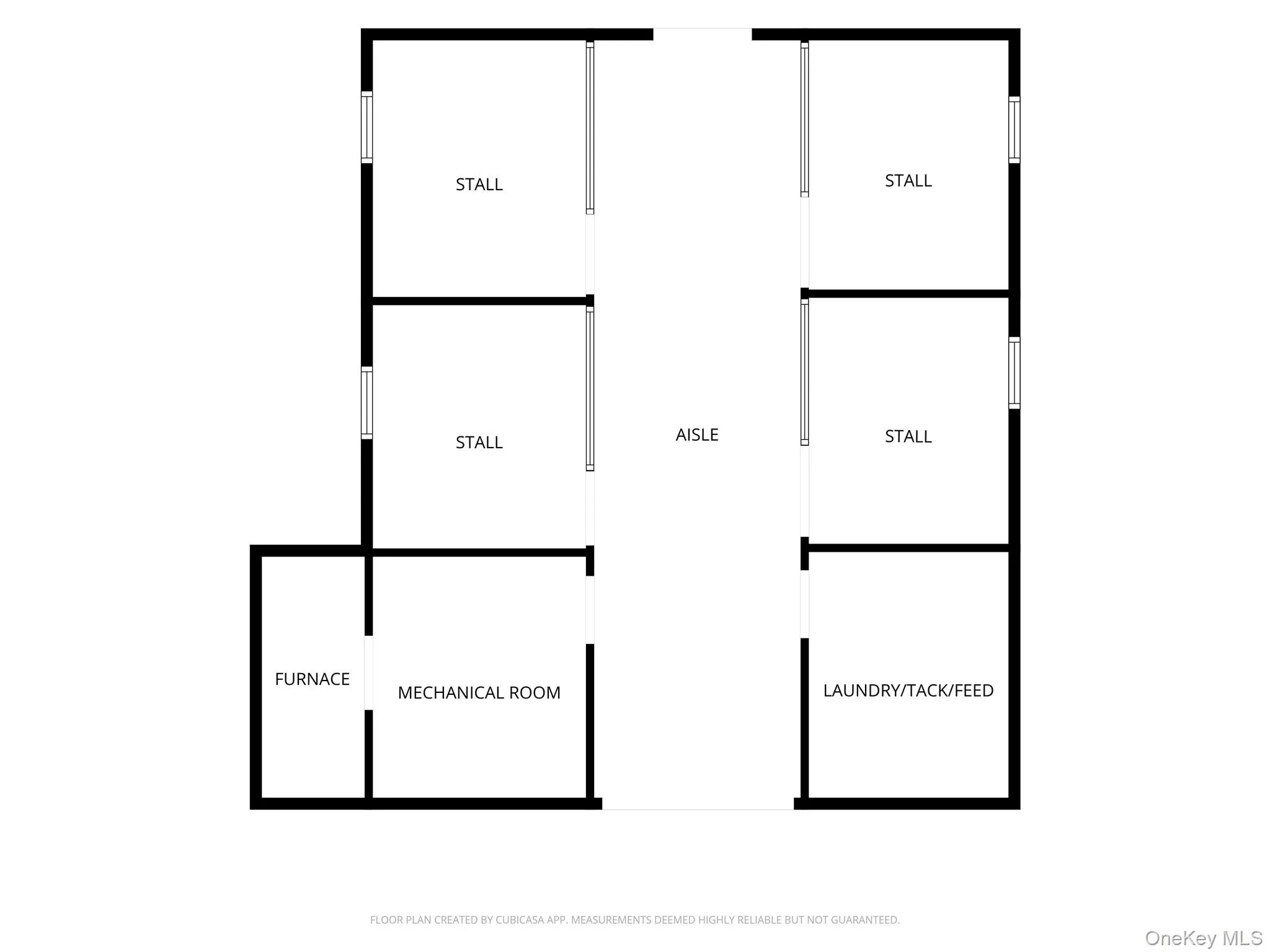 Floor plan of the interior of the barn. 4 exterior stalls are not shown. Floor plan of the interior of the barn. 4 exterior stalls are not shown.