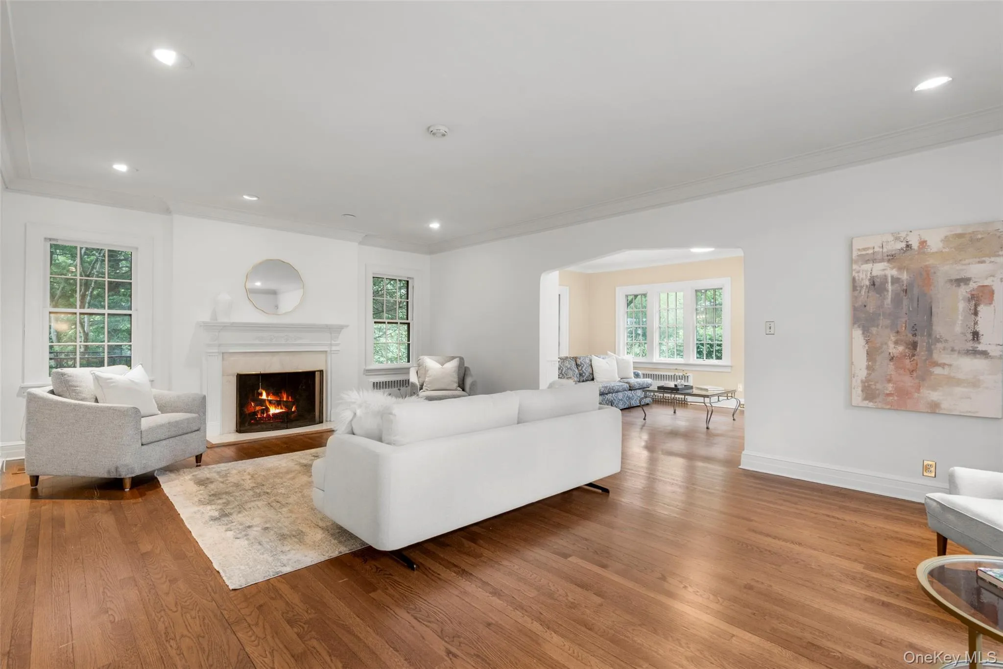 Bright living room with wood-burning fireplace Bright living room with wood-burning fireplace