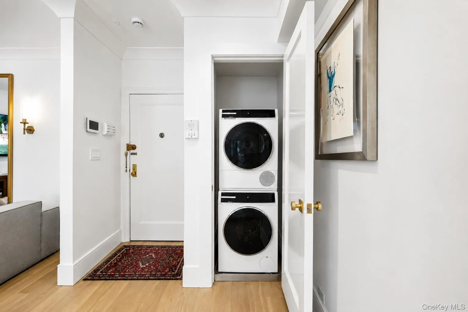 Modern entryway with hidden laundry closet Modern entryway with hidden laundry closet