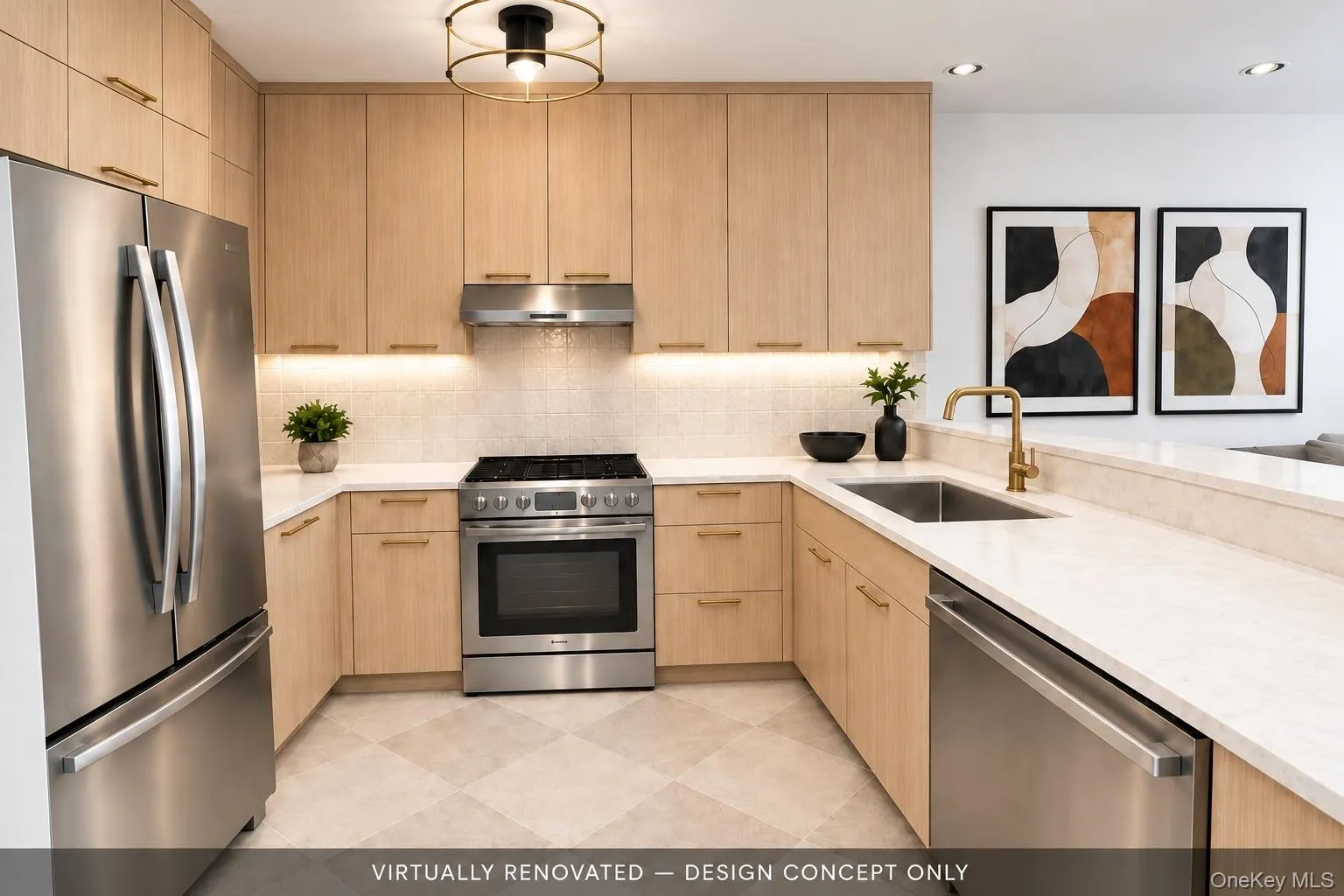 Virtually Staged -Wood-finish cabinetry paired with light countertops, stainless steel appliances, and under-cabinet lighting Virtually Staged -Wood-finish cabinetry paired with light countertops, stainless steel appliances, and under-cabinet lighting
