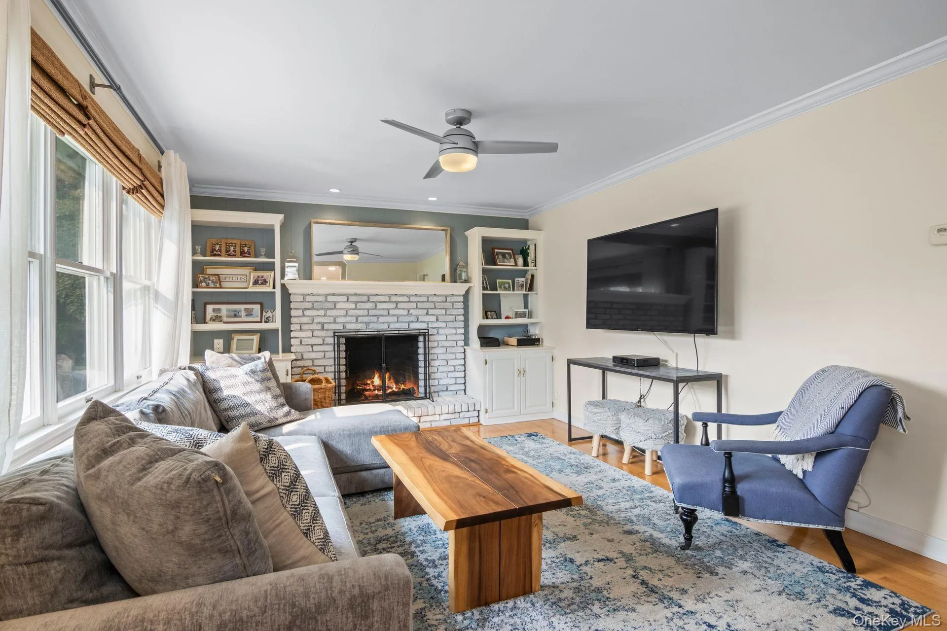Living Room With Wood Burning Fireplace Living Room With Wood Burning Fireplace
