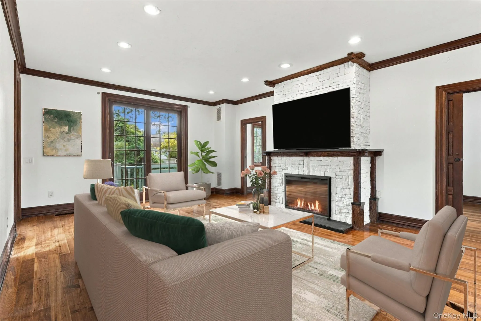 From fireplace to backyard, the living room connects it all. From fireplace to backyard, the living room connects it all.