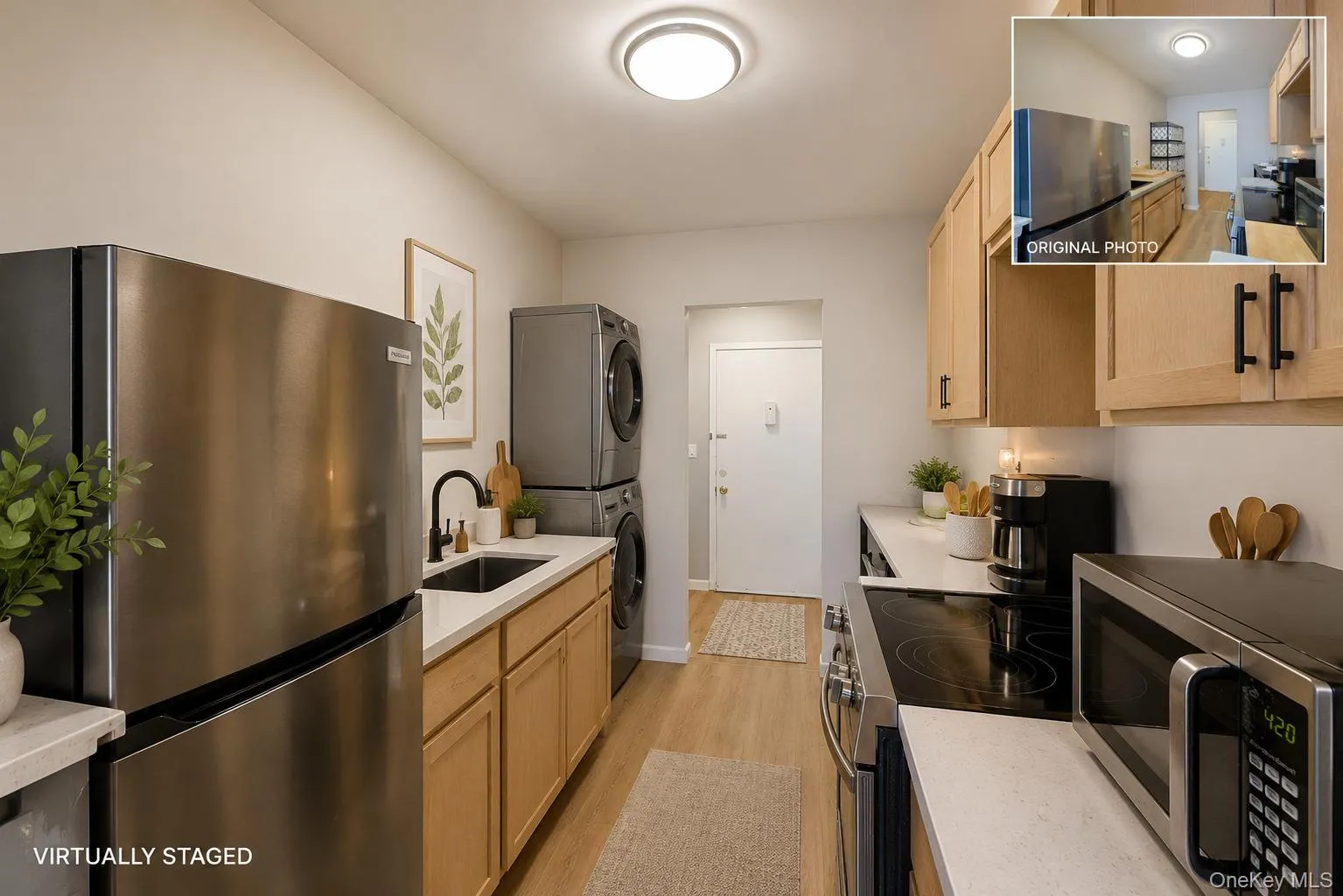 Virtually altered kitchen to show where the washer/dryer would go Virtually altered kitchen to show where the washer/dryer would go