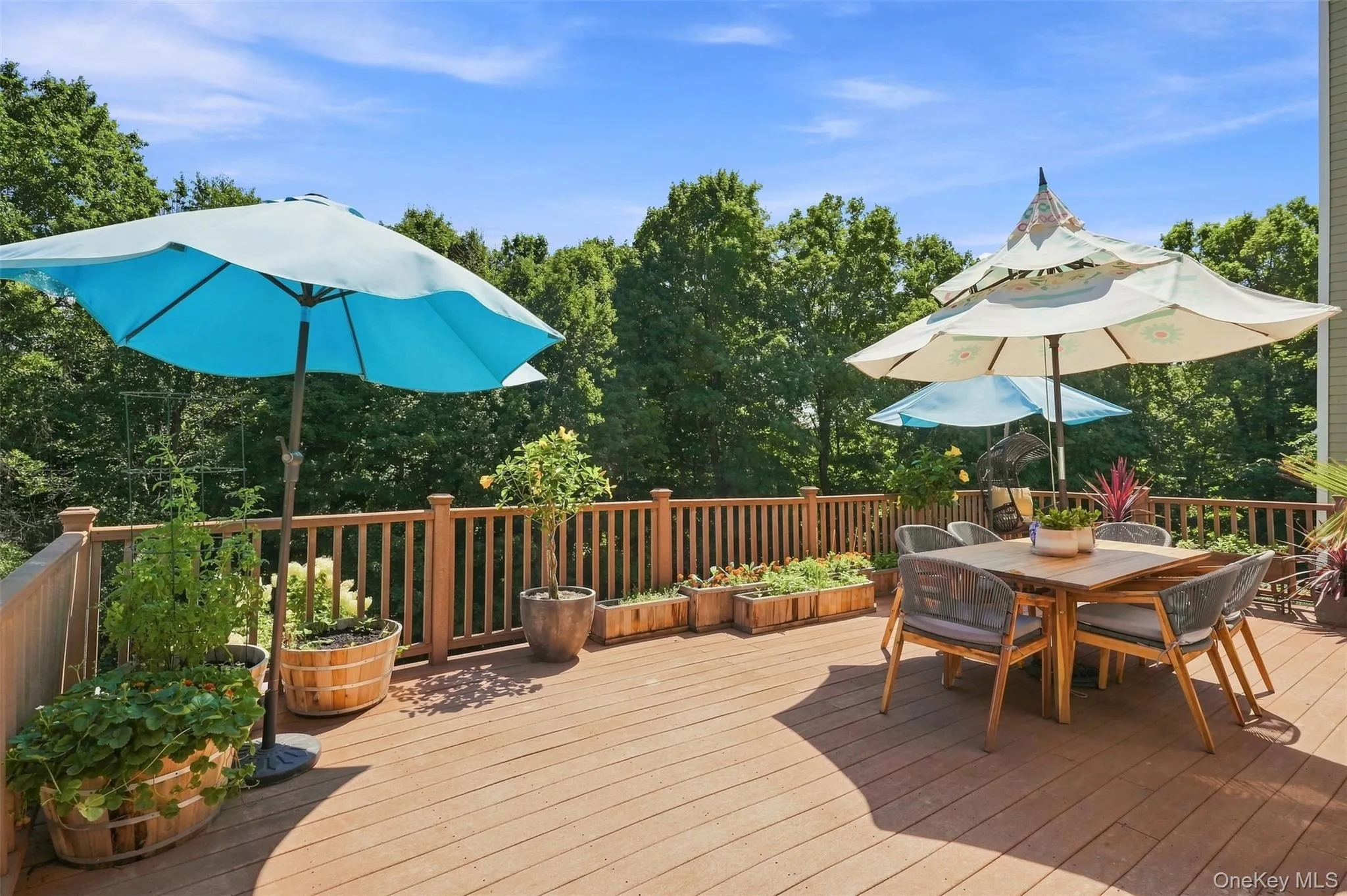Deck overlooks back yard and blue stone patio Deck overlooks back yard and blue stone patio