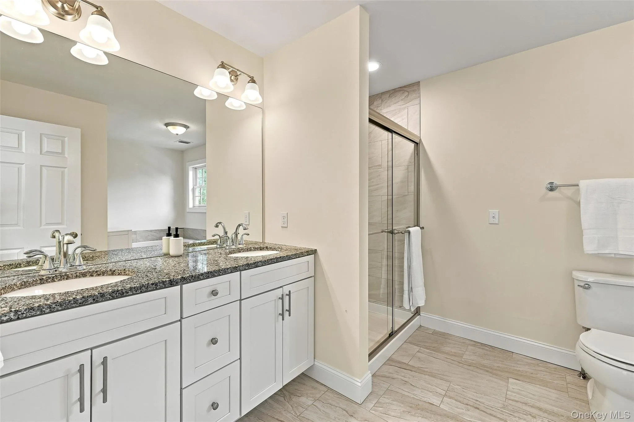 Primary Bathroom with double sinks, walk-in shower Primary Bathroom with double sinks, walk-in shower