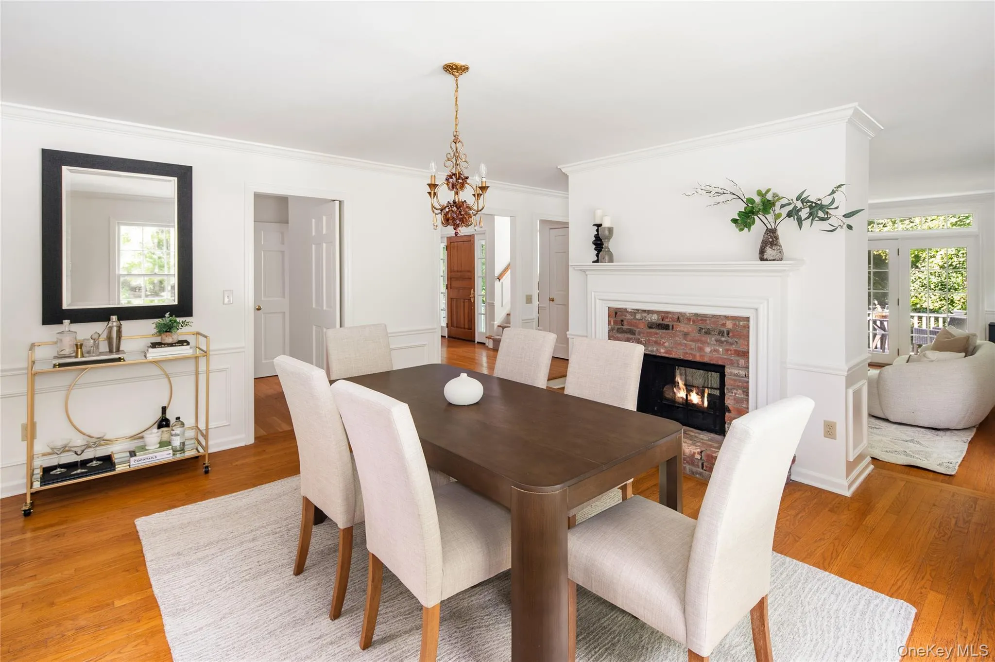 Formal dining room with double sided fireplace Formal dining room with double sided fireplace