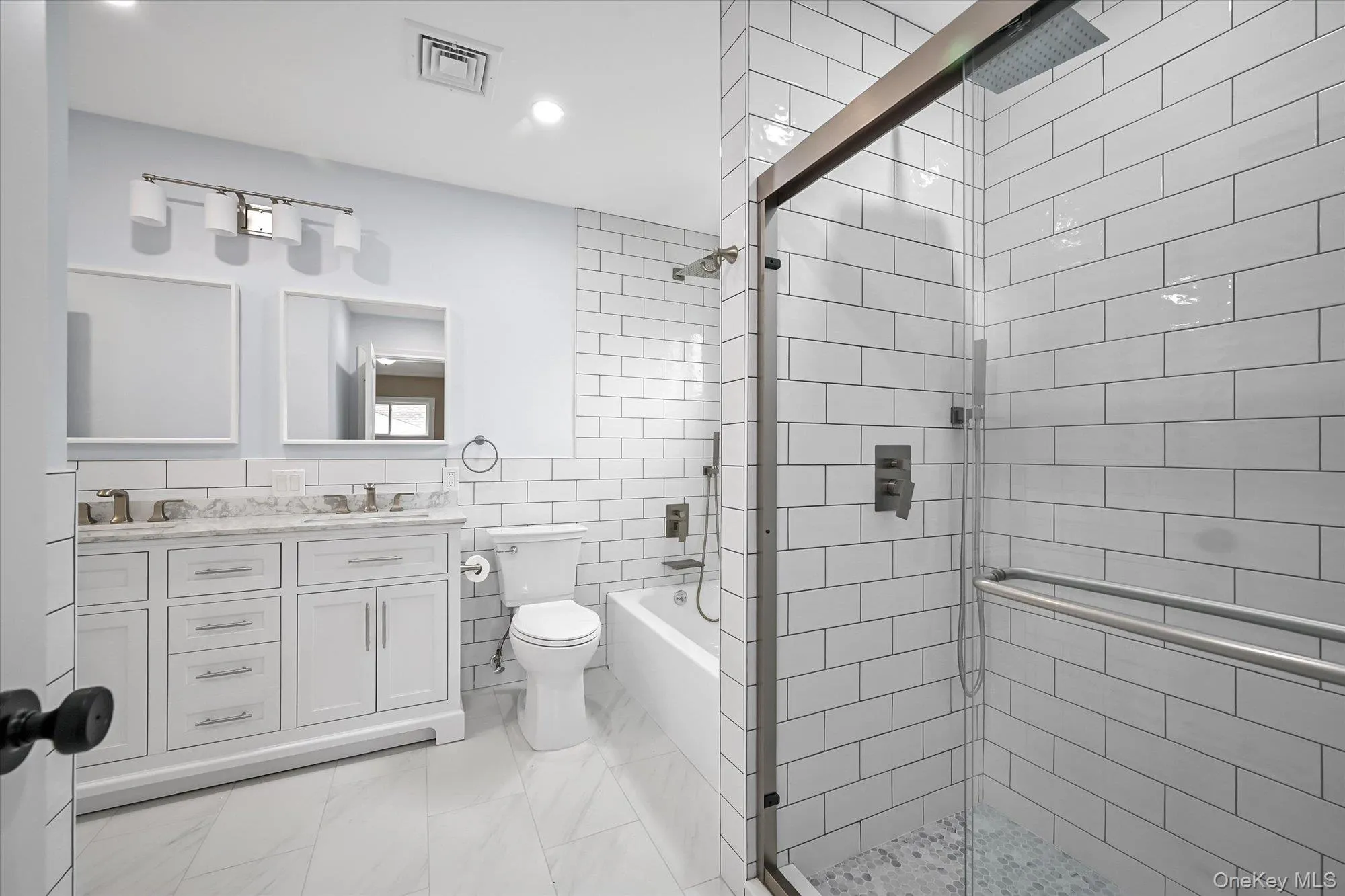 Full Hall Bathroom with Separate Step in Shower. Full Hall Bathroom with Separate Step in Shower.