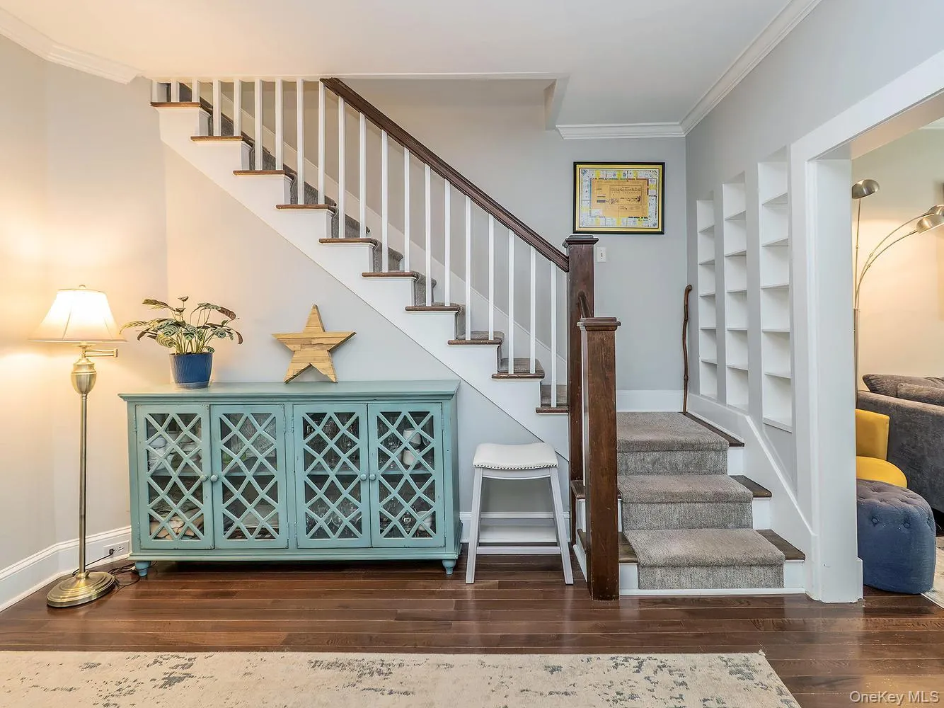 Stairs to second floor and decorative cubbies to hold your small treasures Stairs to second floor and decorative cubbies to hold your small treasures