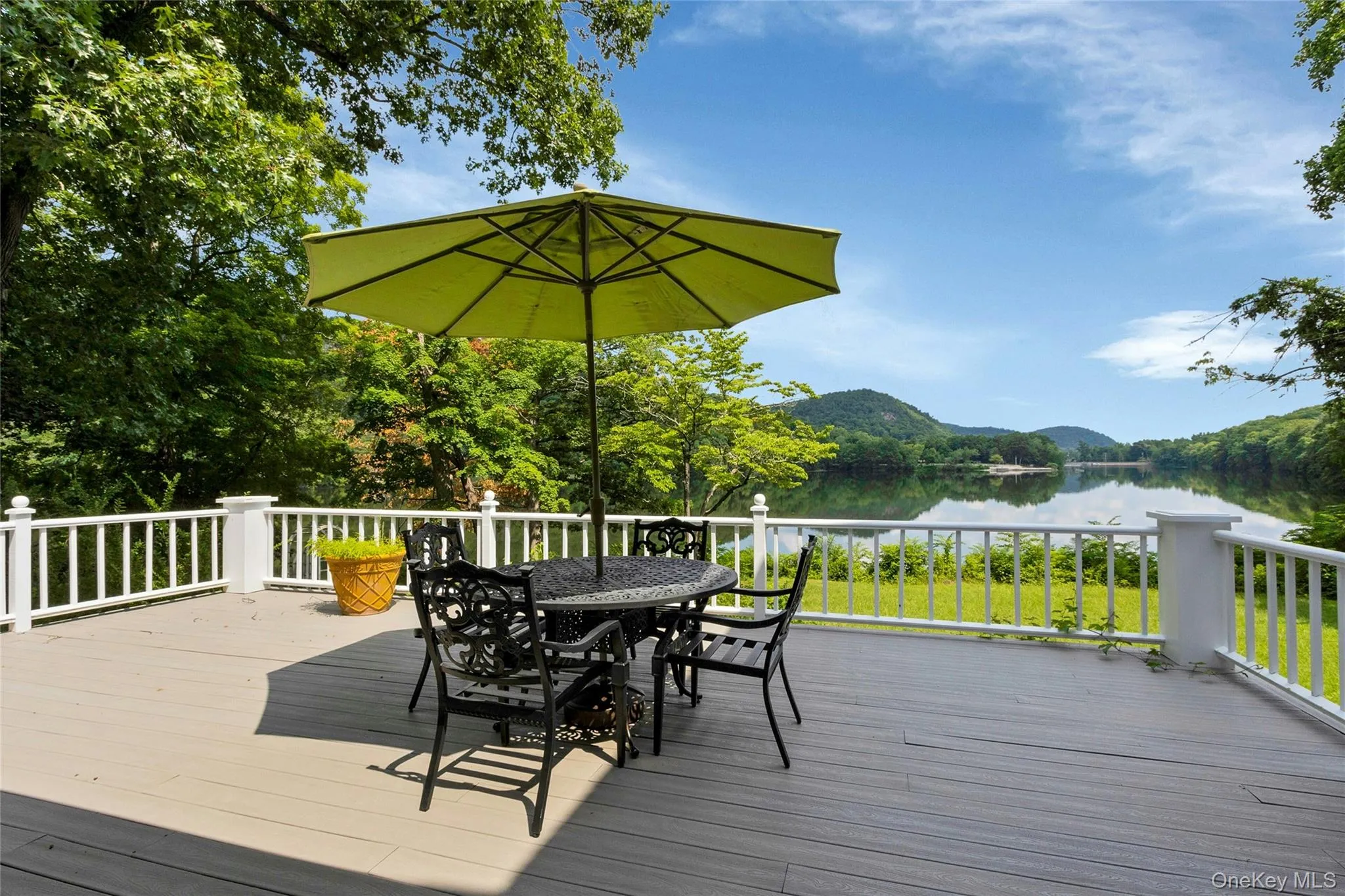 Porch with views of lake and Ramapo mountains Porch with views of lake and Ramapo mountains