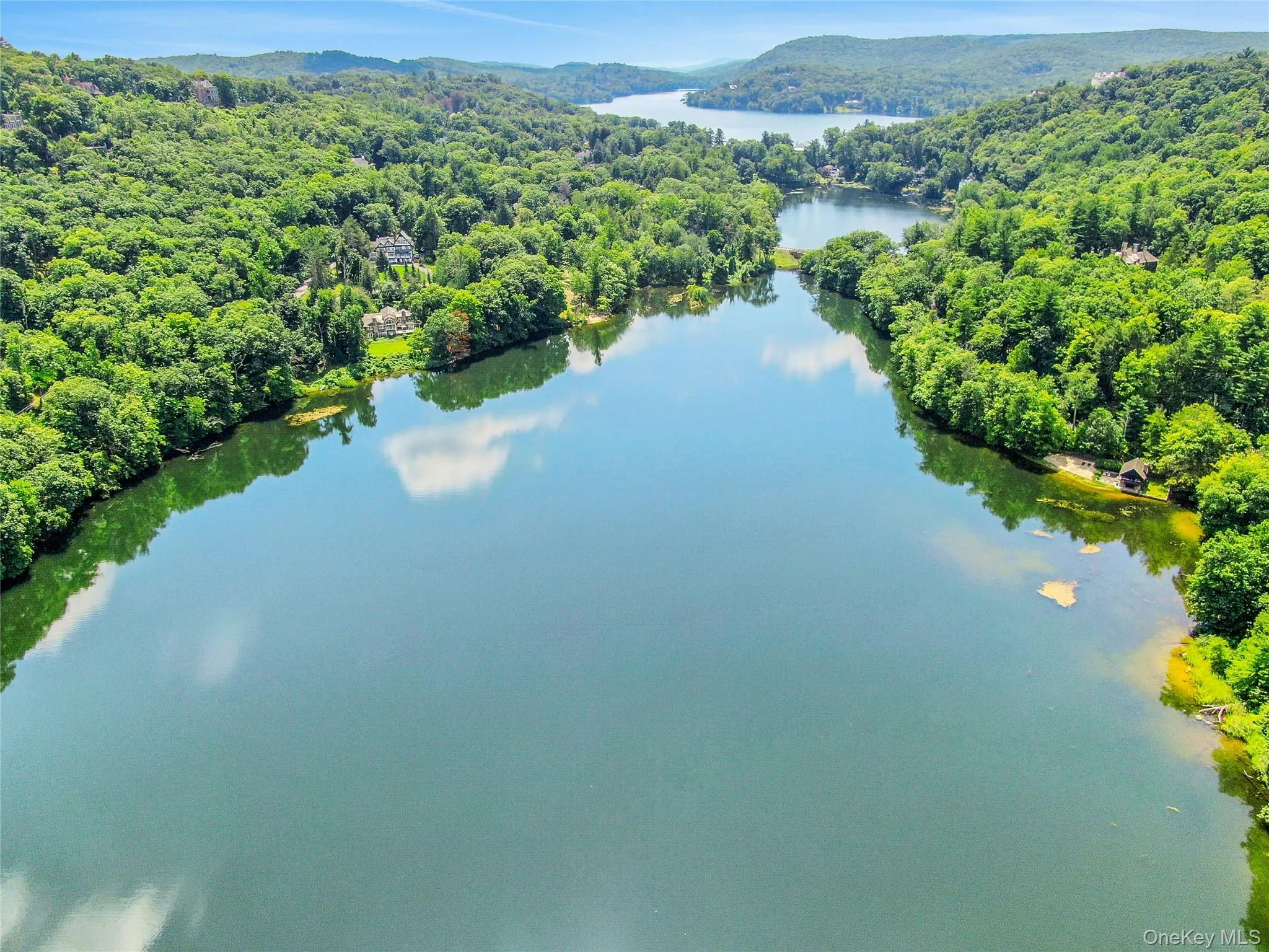 Aerial view of the home on the left, and the 3 lakes in Tuxedo Park Aerial view of the home on the left, and the 3 lakes in Tuxedo Park
