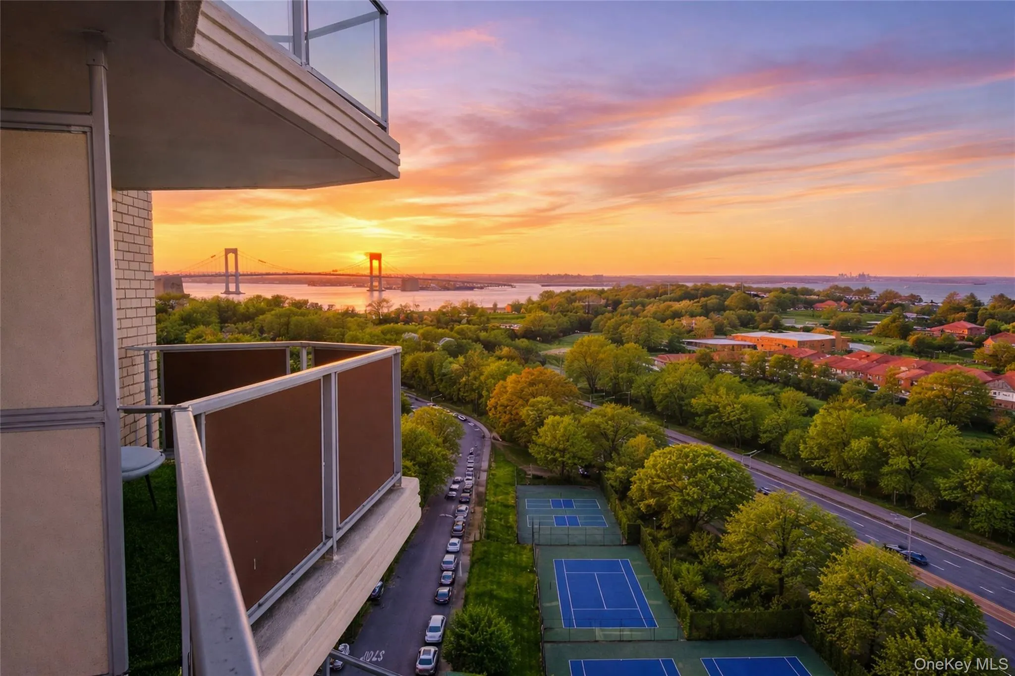 Twilight Sunset View Of The Throgs Neck Bridge Overlooking The Tennis/Pickle Ball Courts (This image has been digitally altered) Twilight Sunset View Of The Throgs Neck Bridge Overlooking The Tennis/Pickle Ball Courts (This image has been digitally altered)