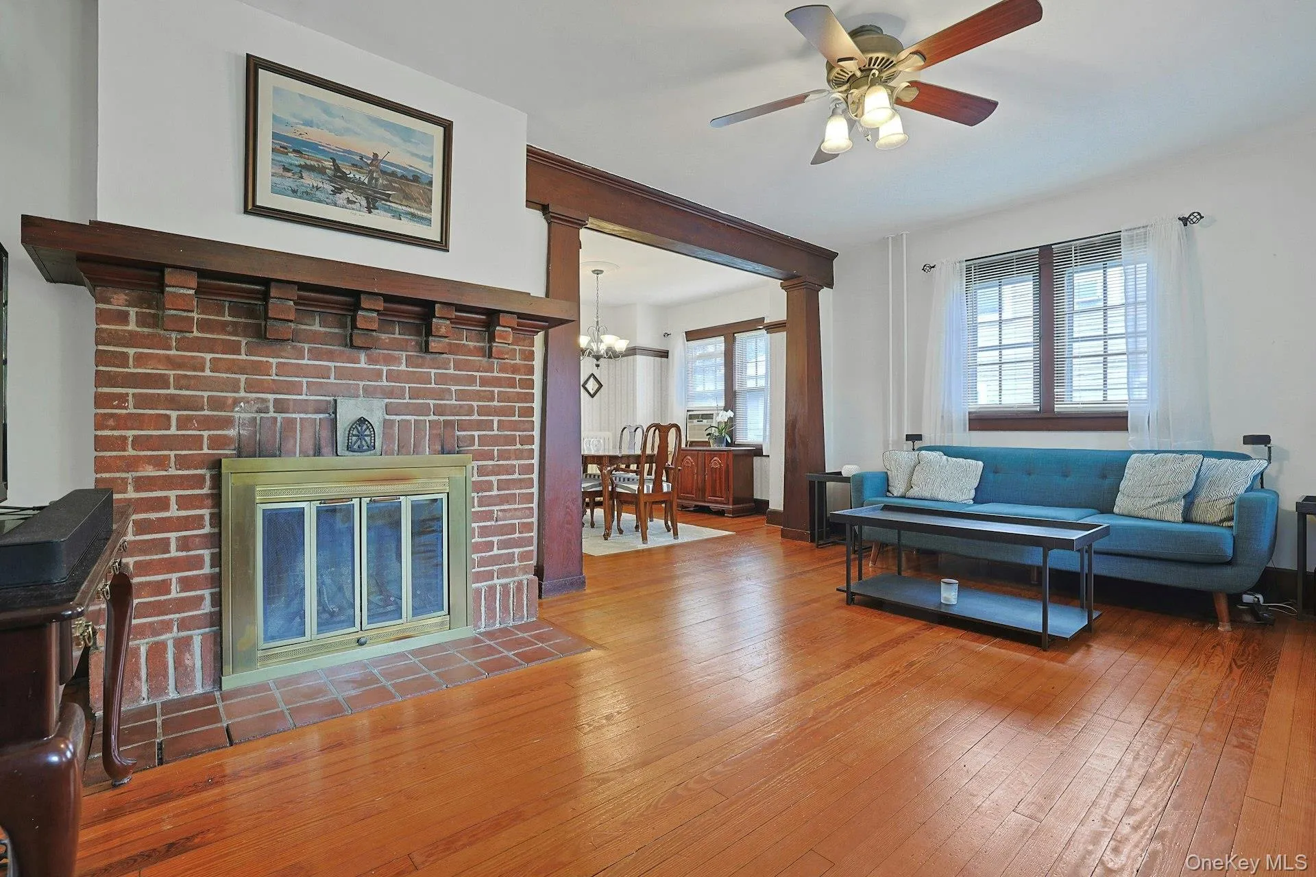 An easy flow from the living room to the dining room showcases the beautiful natural wood details. An easy flow from the living room to the dining room showcases the beautiful natural wood details.