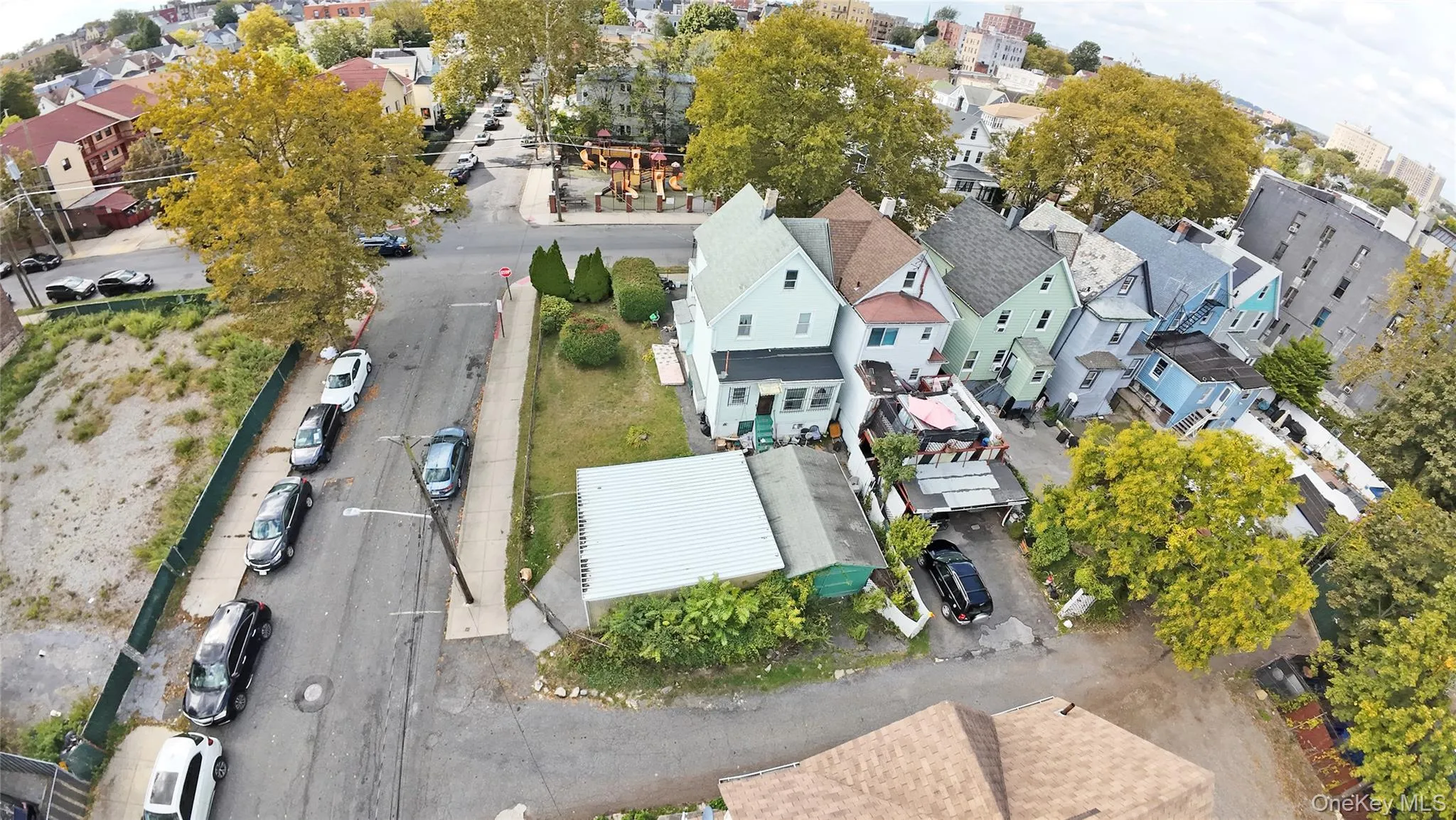 Aerial perspective of suburban area Aerial perspective of suburban area