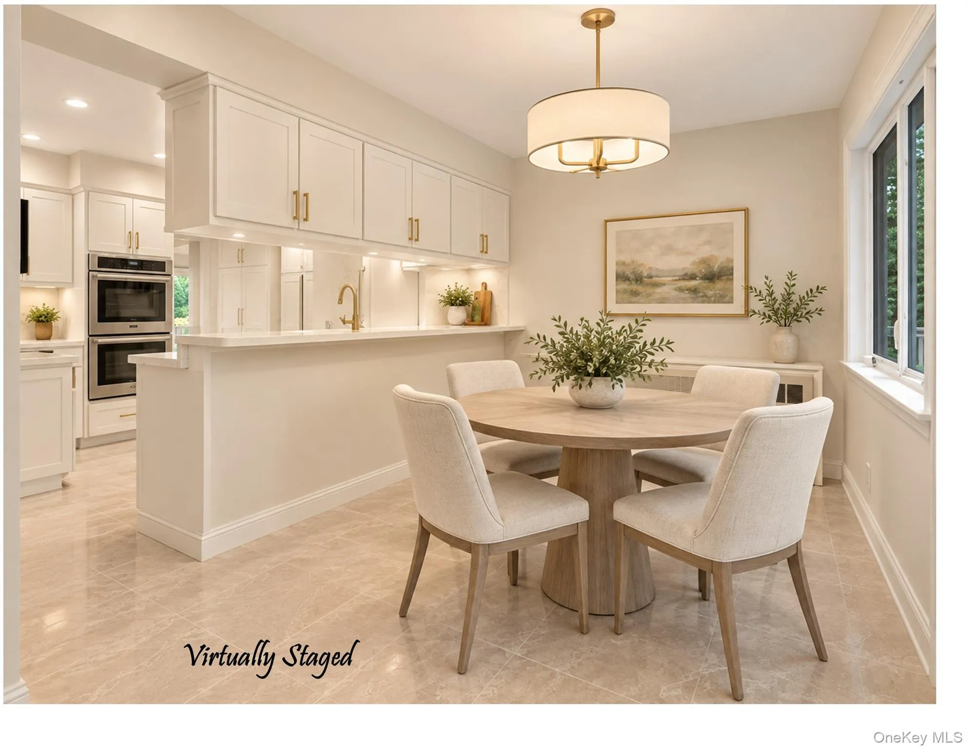 Just beyond the kitchen is a breakfast bar and room for a dinette seating area. Just beyond the kitchen is a breakfast bar and room for a dinette seating area.