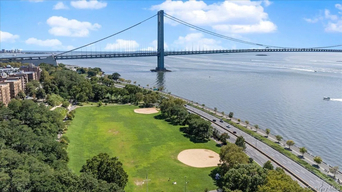 Verrazano bridge and water aerial view Verrazano bridge and water aerial view