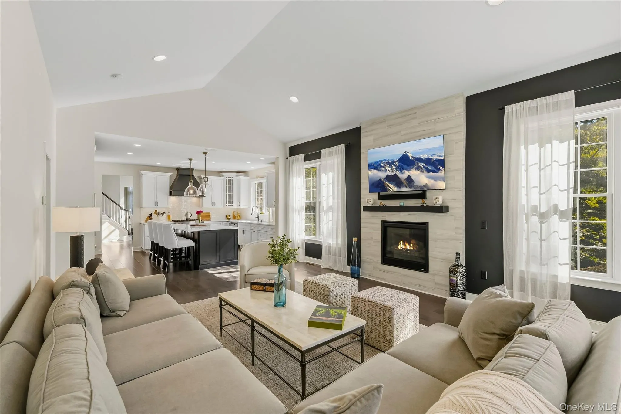 Accent wall in great room with fireplace Accent wall in great room with fireplace