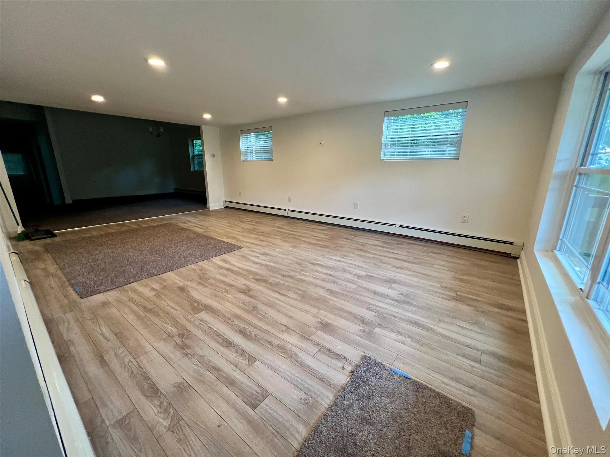 Spare room with a baseboard radiator, wood finished floors, and recessed lighting Spare room with a baseboard radiator, wood finished floors, and recessed lighting