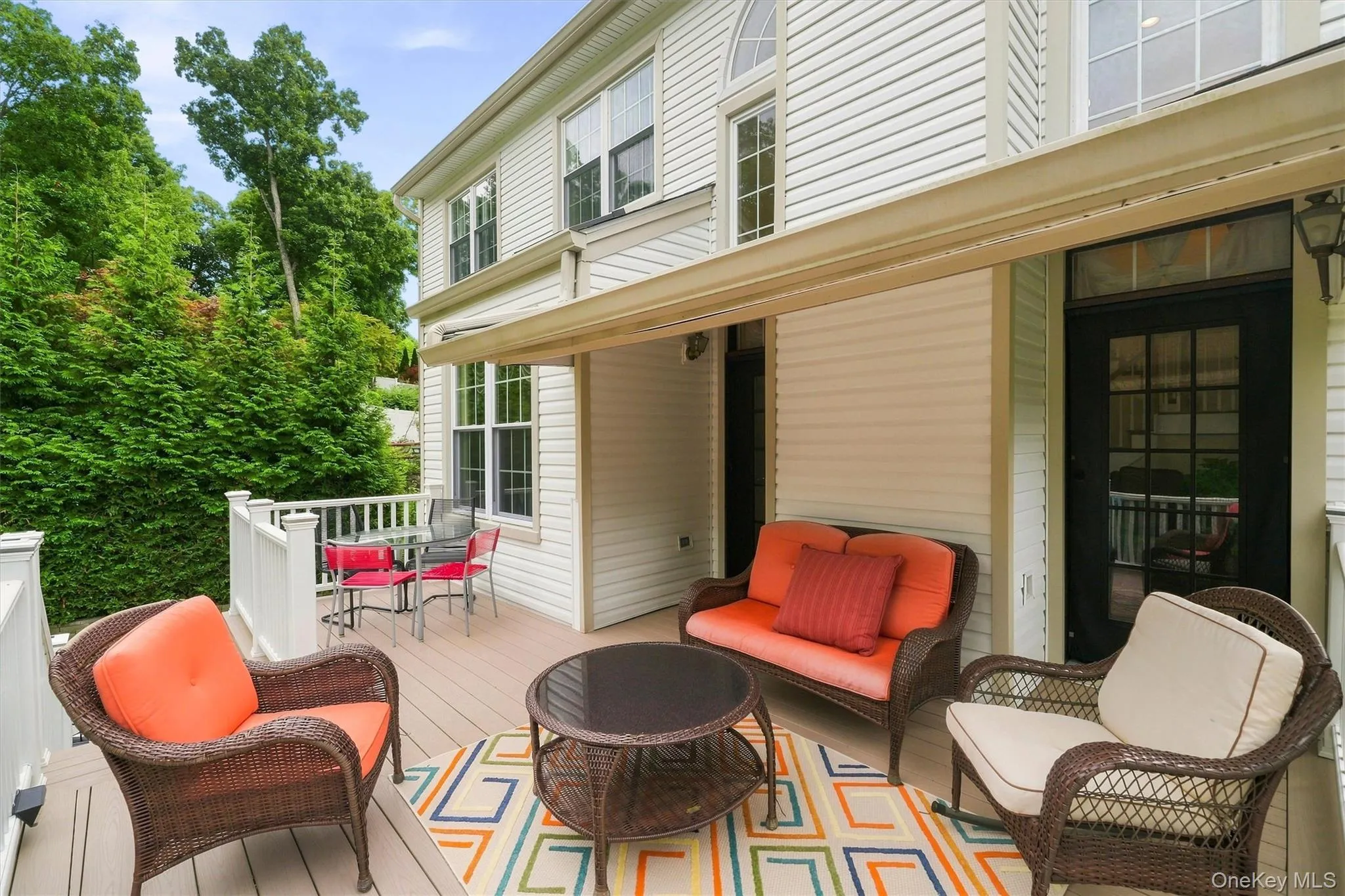The deck is accessed from the family room and partially covered. The deck is accessed from the family room and partially covered.