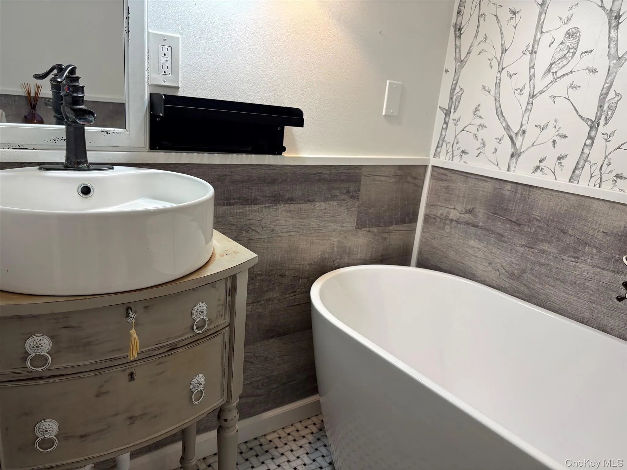 First floor full bath that is updated bath with wood accents, and soaking tub First floor full bath that is updated bath with wood accents, and soaking tub