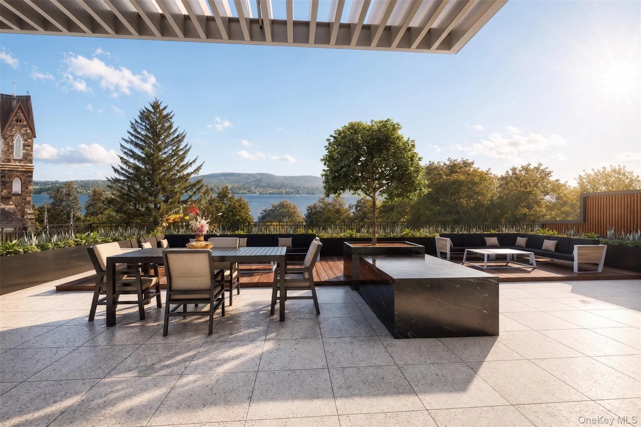 The shared rooftop deck features spectacular Hudson River views, seating areas, sun chairs, gas grills, dining areas, a fire pit, restroom, and elevator access. The shared rooftop deck features spectacular Hudson River views, seating areas, sun chairs, gas grills, dining areas, a fire pit, restroom, and elevator access.