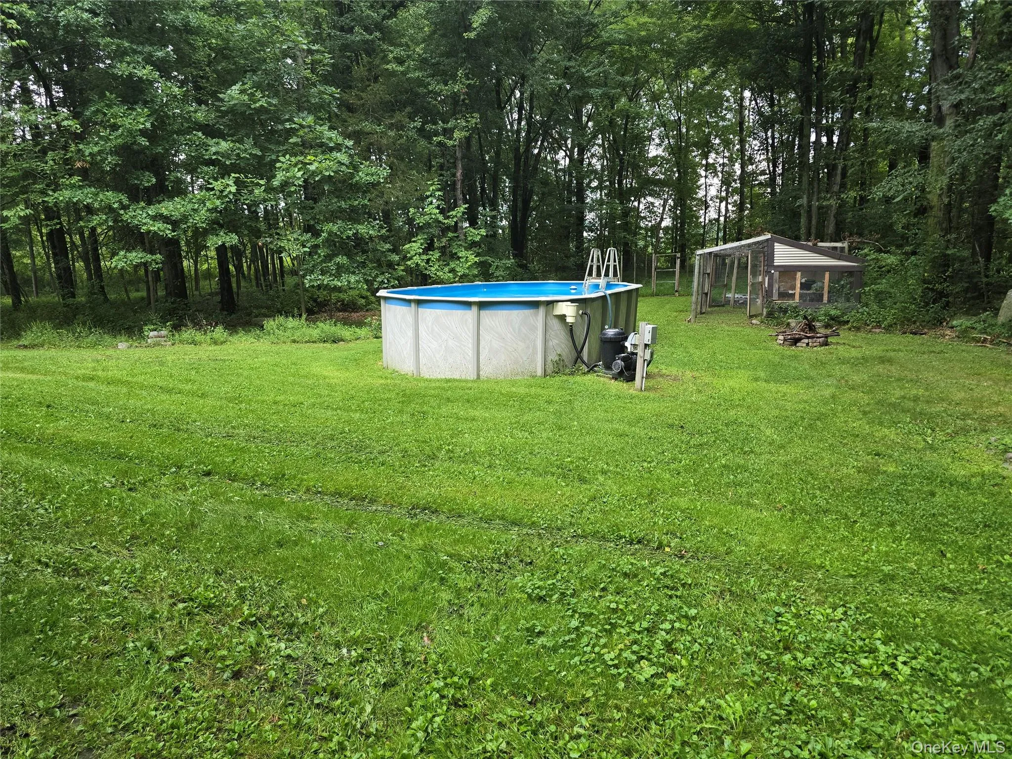 Expansive yard with an above-ground pool. Expansive yard with an above-ground pool.