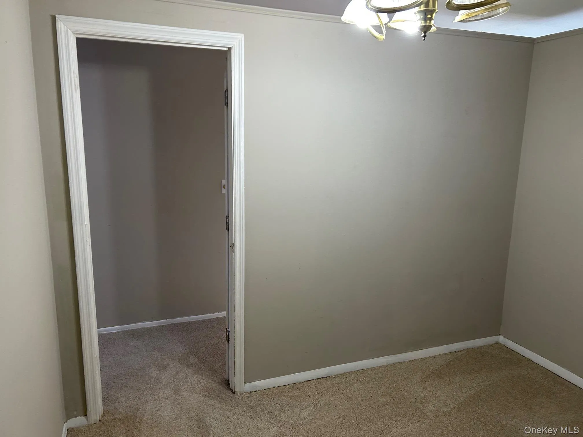 Unfurnished room with light carpet and a chandelier Unfurnished room with light carpet and a chandelier