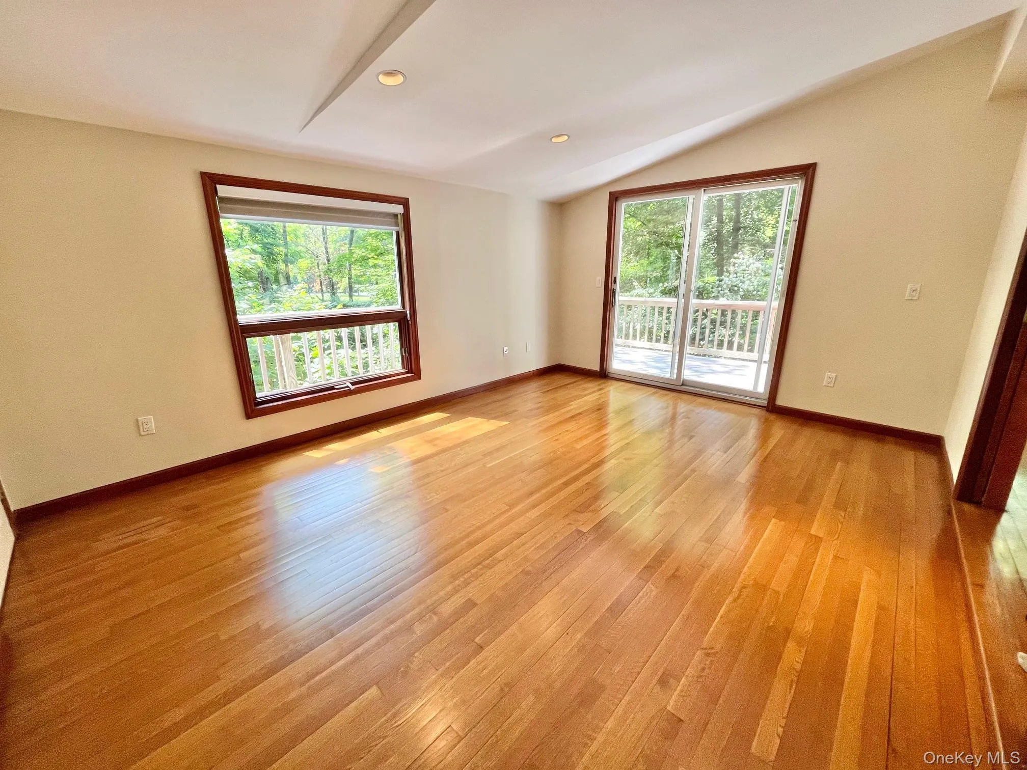 Spare room with light wood-style floors, plenty of natural light, vaulted ceiling, and baseboards Spare room with light wood-style floors, plenty of natural light, vaulted ceiling, and baseboards