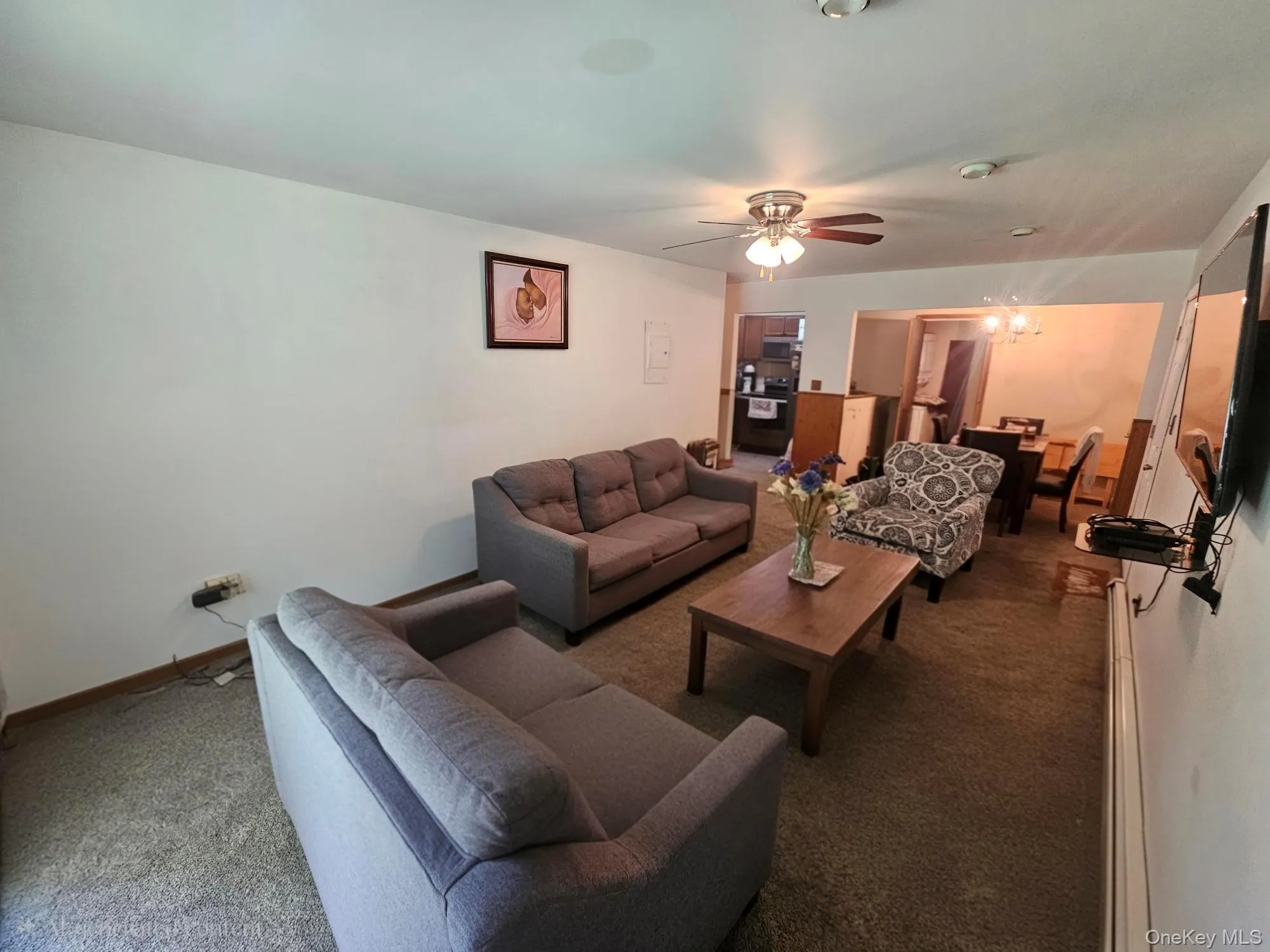 Recessed lighting, ceiling fan light fixture, and broad wall space Recessed lighting, ceiling fan light fixture, and broad wall space