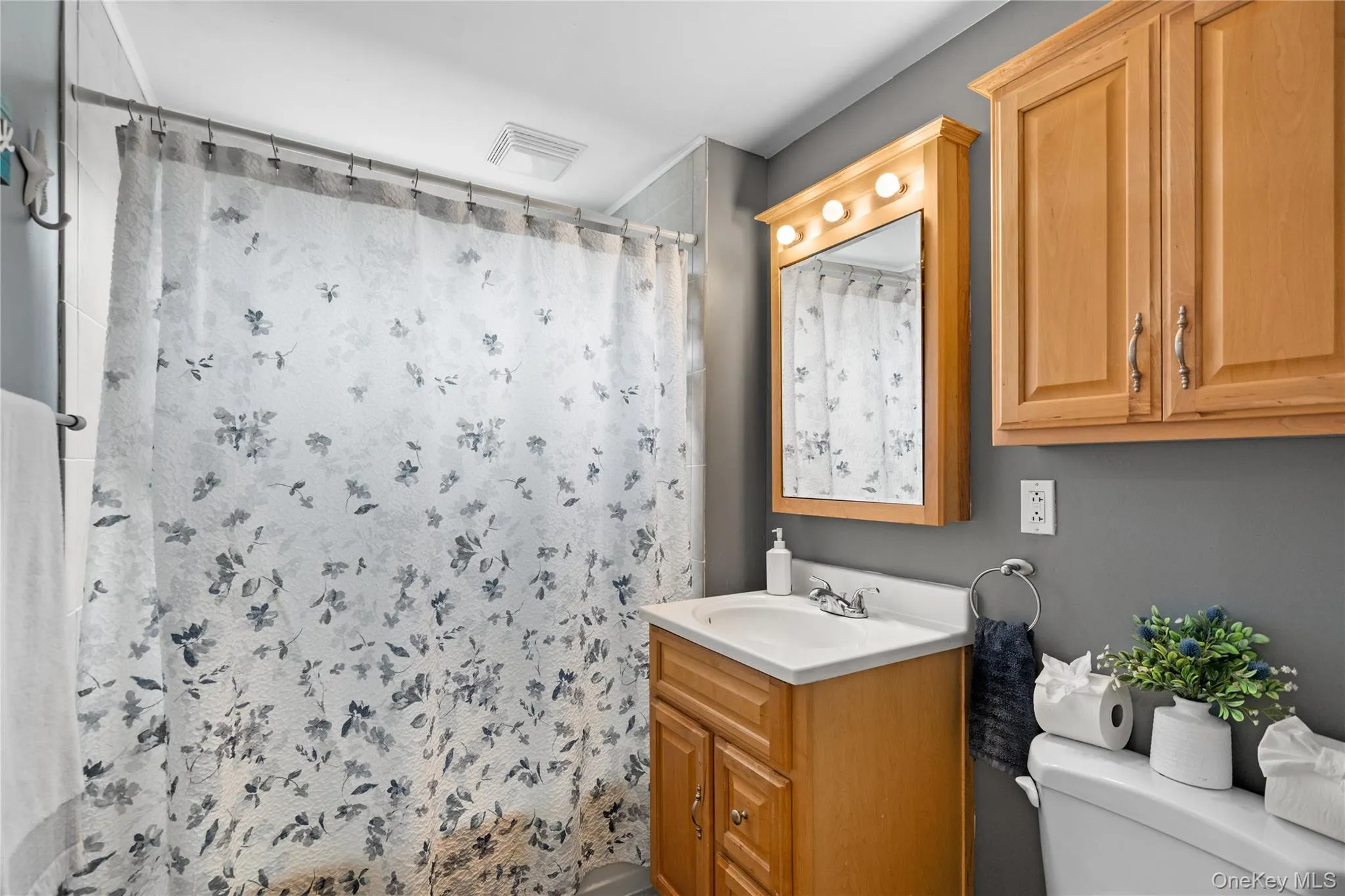 Full bath featuring toilet, vanity, and a shower with shower curtain Full bath featuring toilet, vanity, and a shower with shower curtain