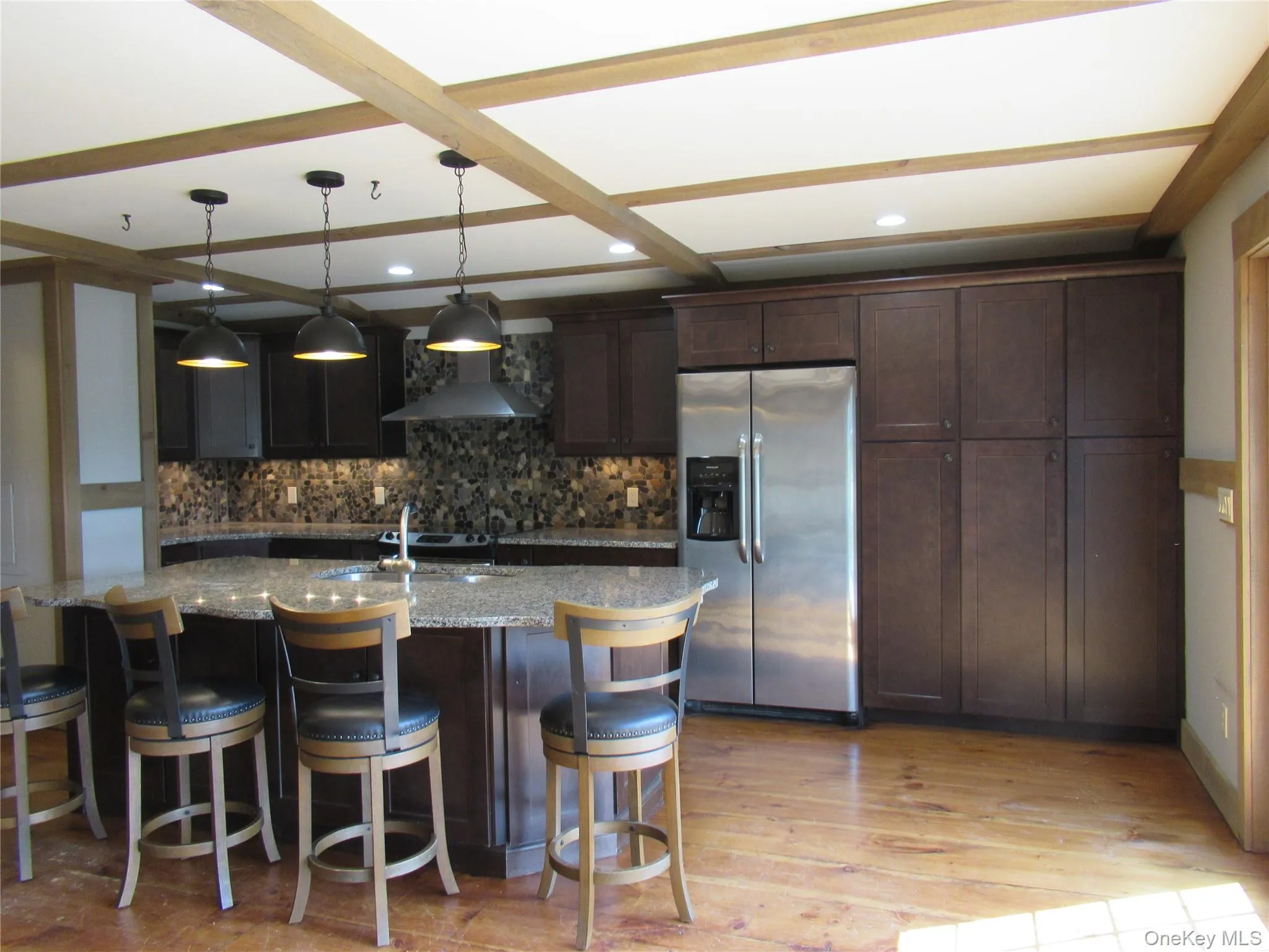 Stainless steel appliances, pendant lights Stainless steel appliances, pendant lights