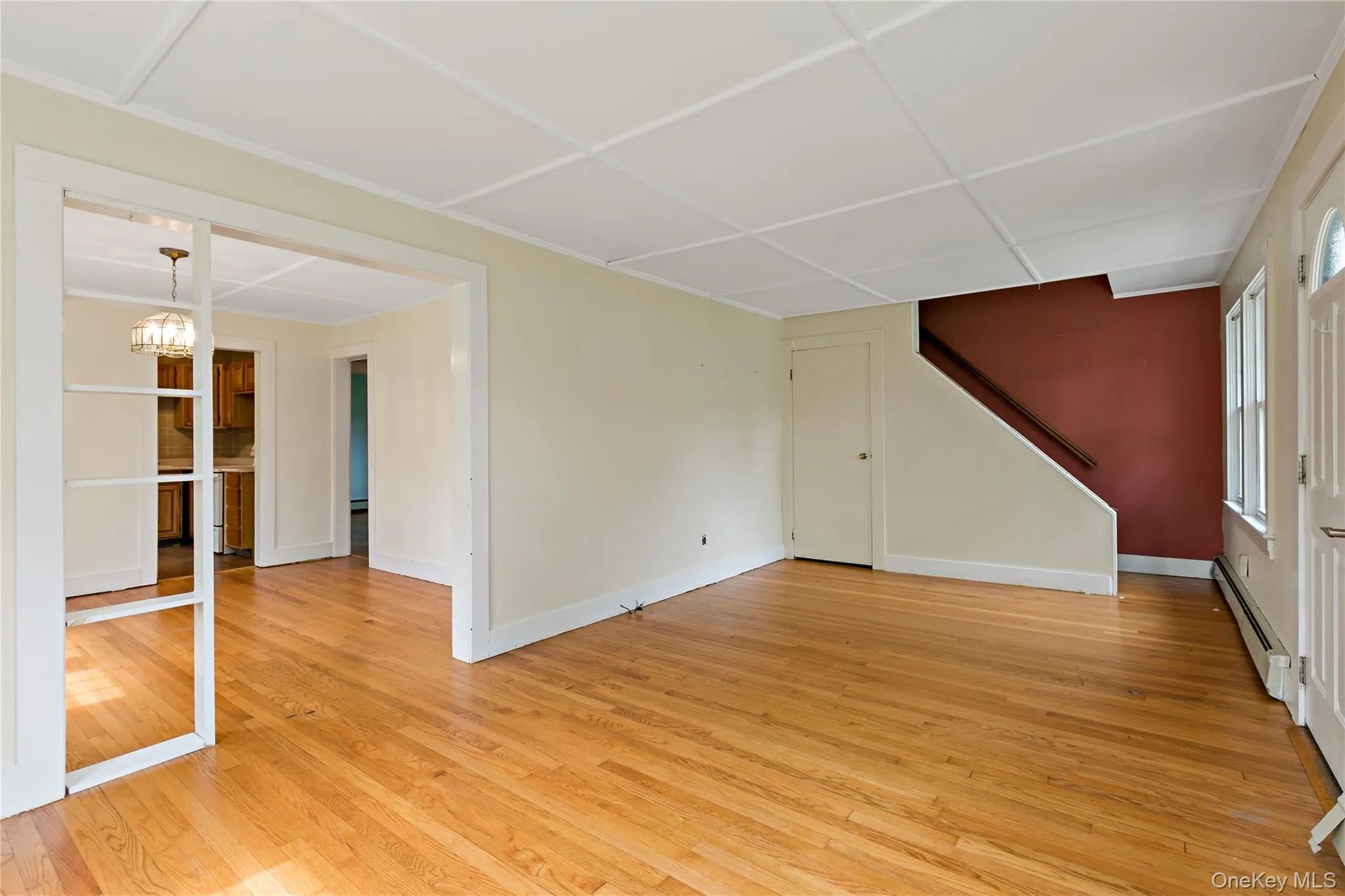 Photograph showing stairs to finished attic. Photograph showing stairs to finished attic.