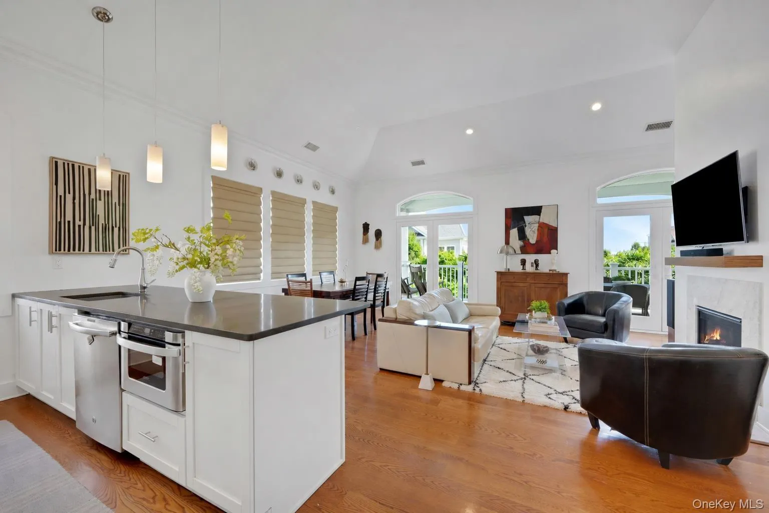 Example of dining/living area with shades closed. Example of dining/living area with shades closed.
