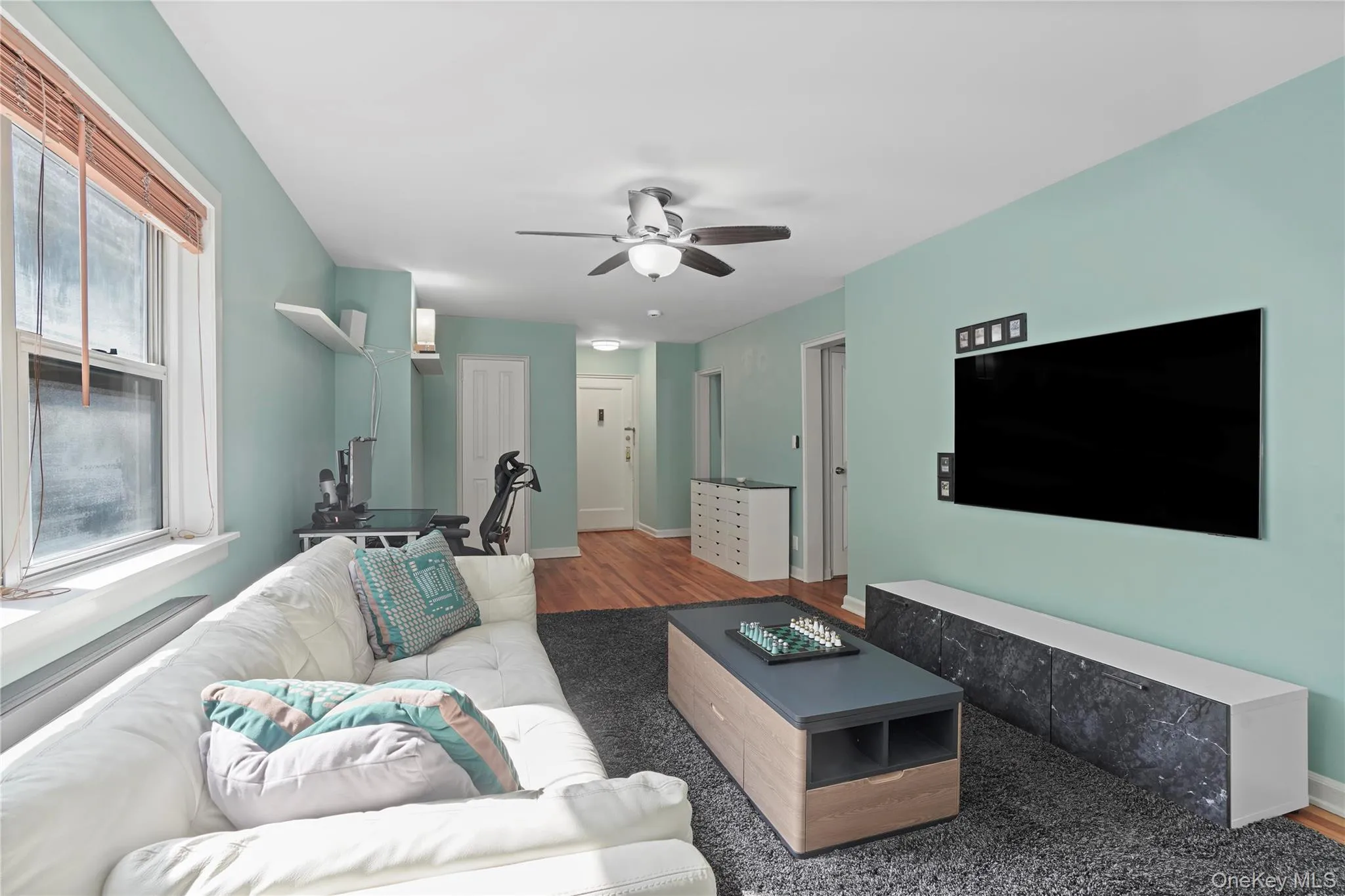 The bedroom and bathroom are located through the 1st doorway on the right. The bedroom and bathroom are located through the 1st doorway on the right.