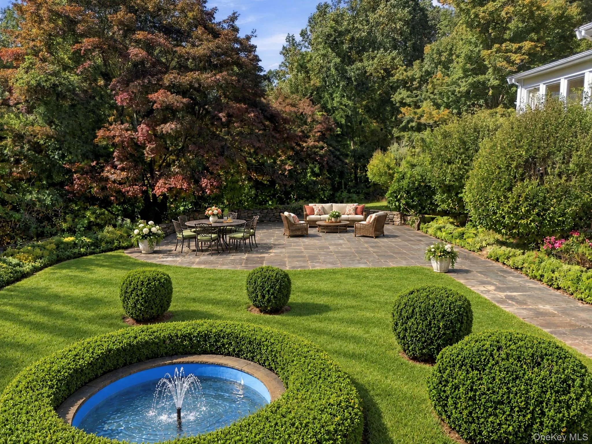 Garden with Fountain & Terrace Garden with Fountain & Terrace