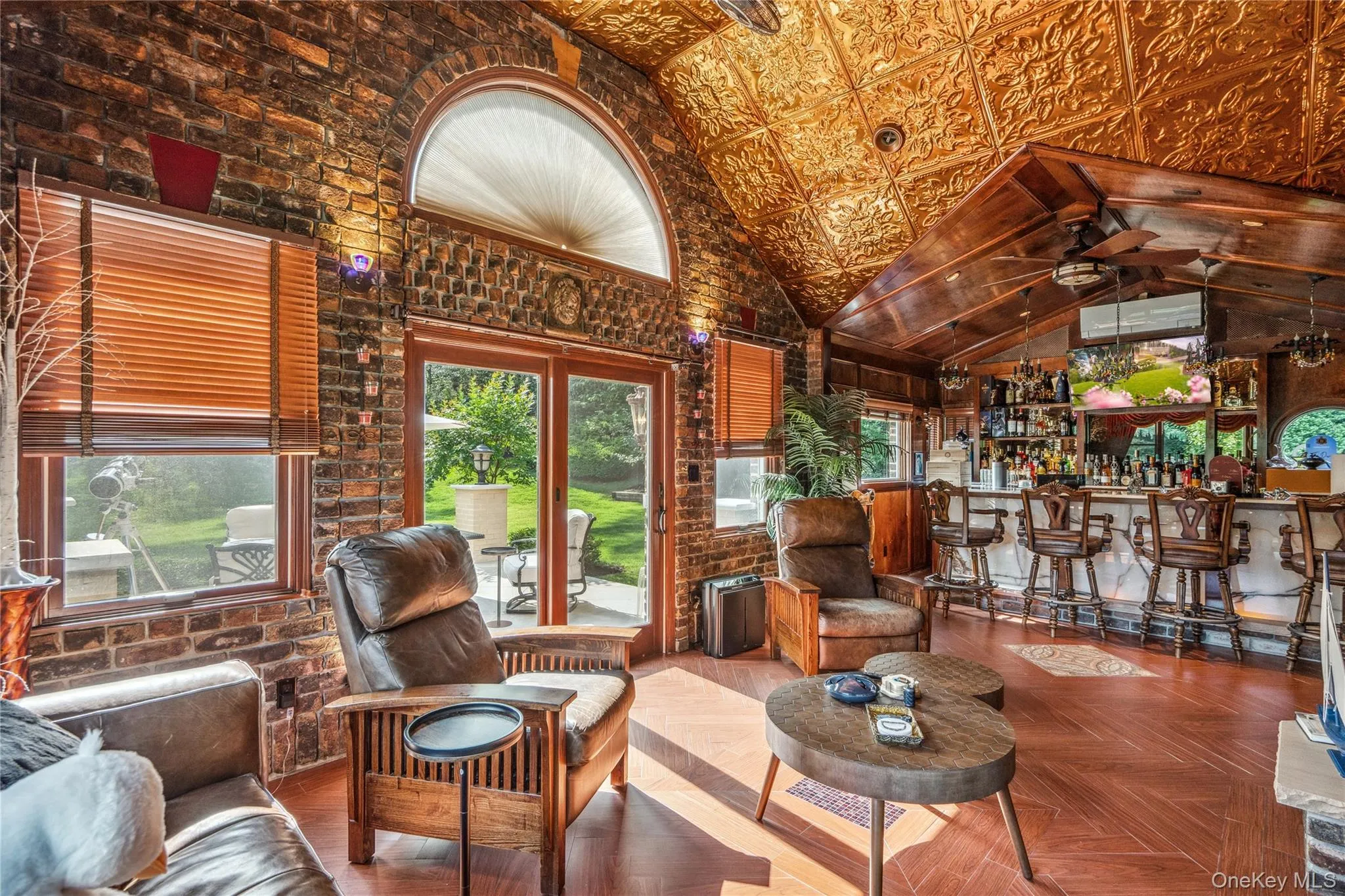 You've never seen anything like this showcase what bar with vaulted pressed-copper ceiling and glass doors to private patio You've never seen anything like this showcase what bar with vaulted pressed-copper ceiling and glass doors to private patio