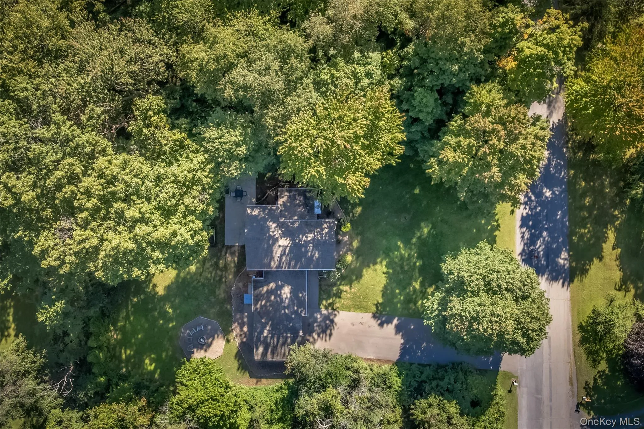 Spacious property with mature trees, expansive green lawn, and an extended paved driveway Spacious property with mature trees, expansive green lawn, and an extended paved driveway