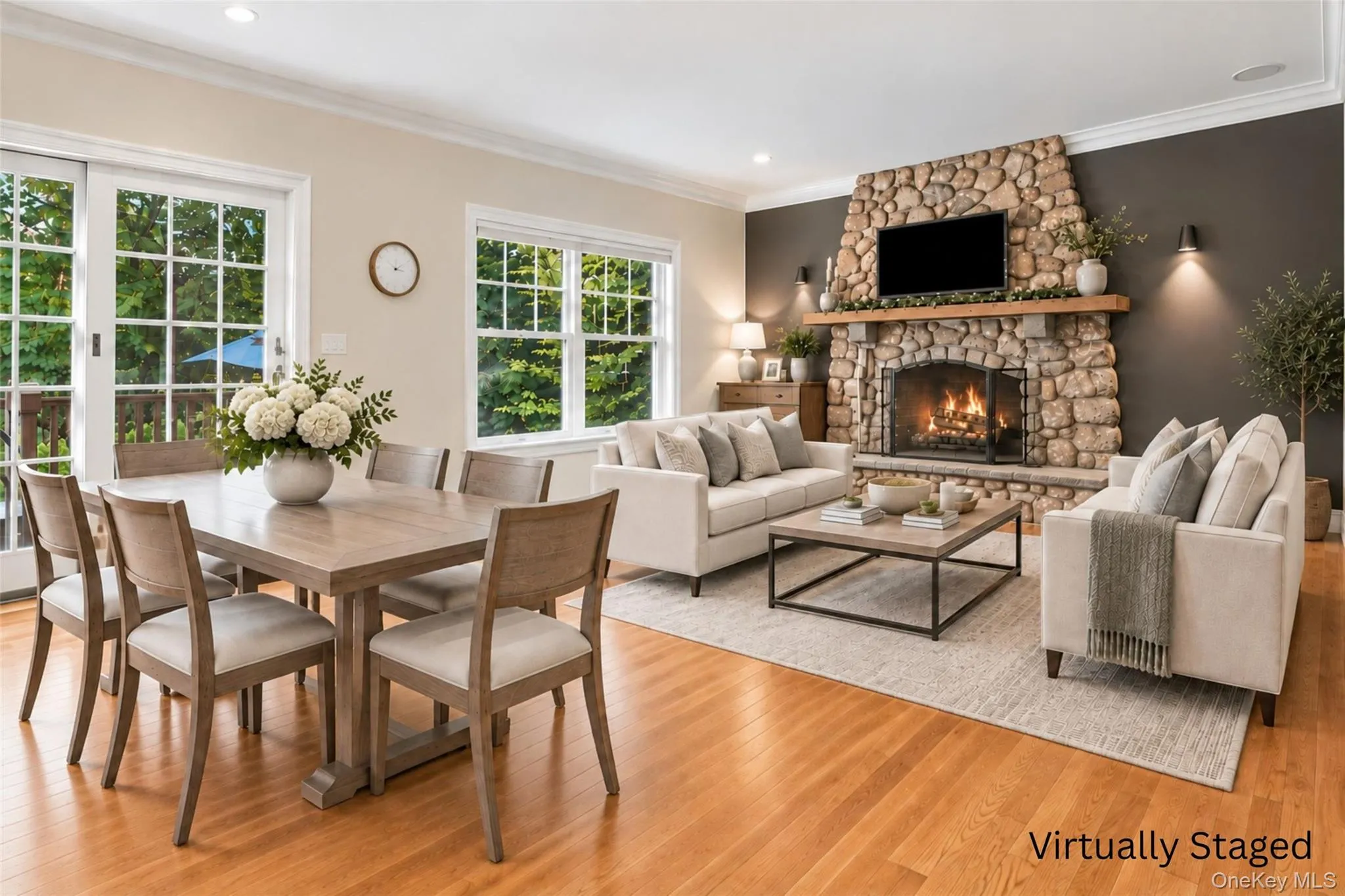 Virtually Staged suggestion of an alternative furniture configuration for Open Kitchen / Dining / Family Rm Virtually Staged suggestion of an alternative furniture configuration for Open Kitchen / Dining / Family Rm