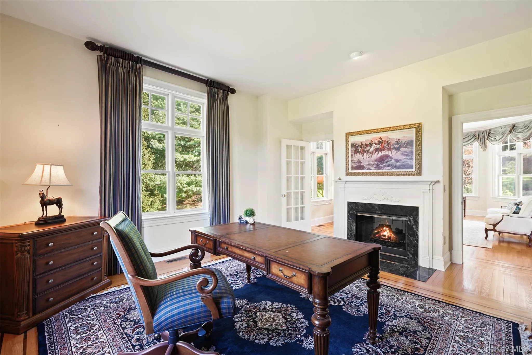 Private home office with fireplace. Private home office with fireplace.