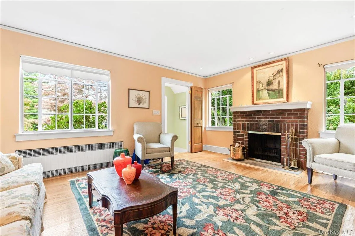 Wood burning fireplace in living room. Wood burning fireplace in living room.