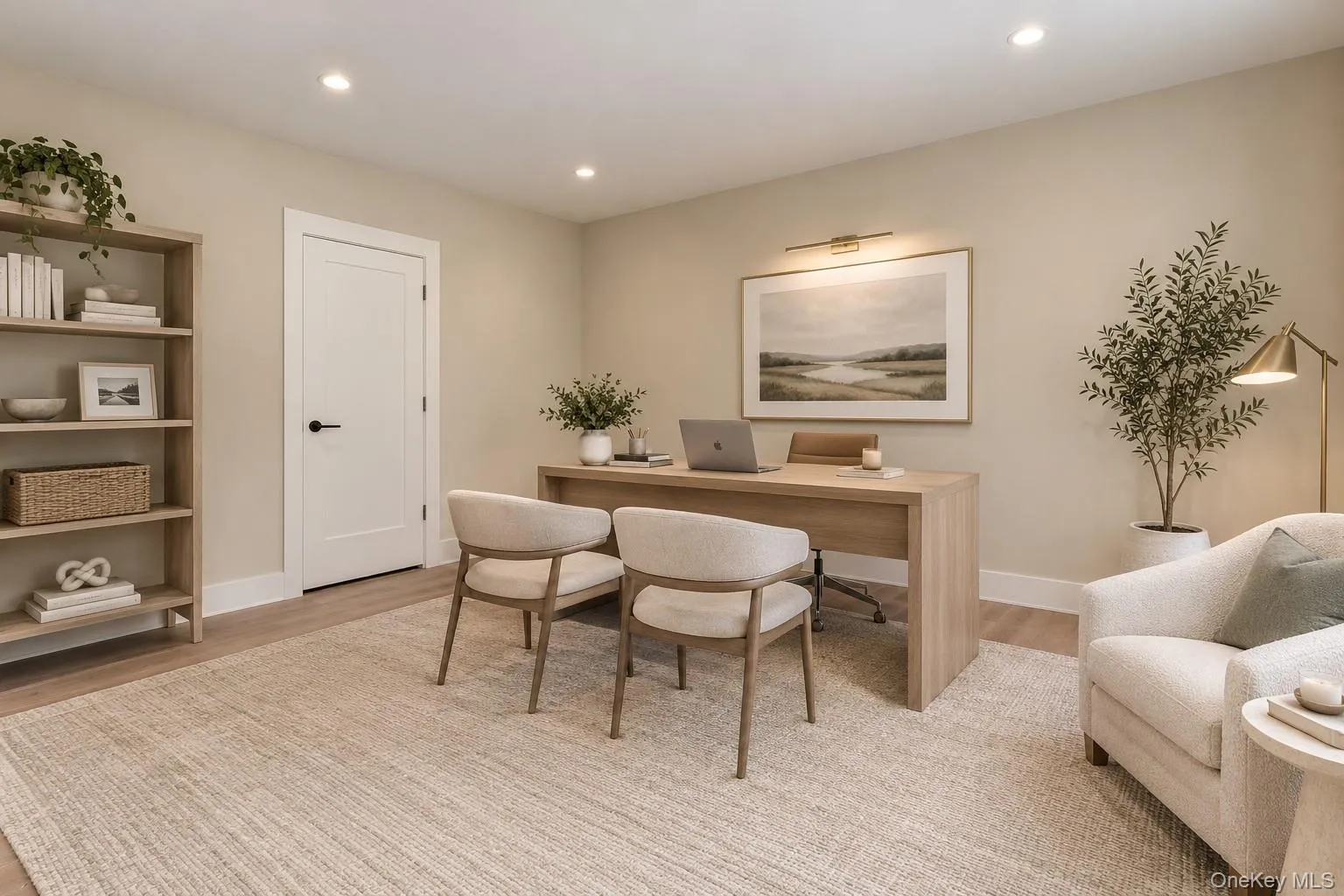 Bonus room in basement virtually staged as an office. Bonus room in basement virtually staged as an office.