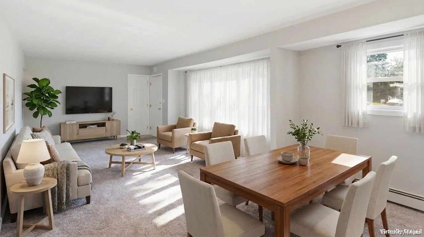 Digitally-Staged Dining Area and Living Room Digitally-Staged Dining Area and Living Room