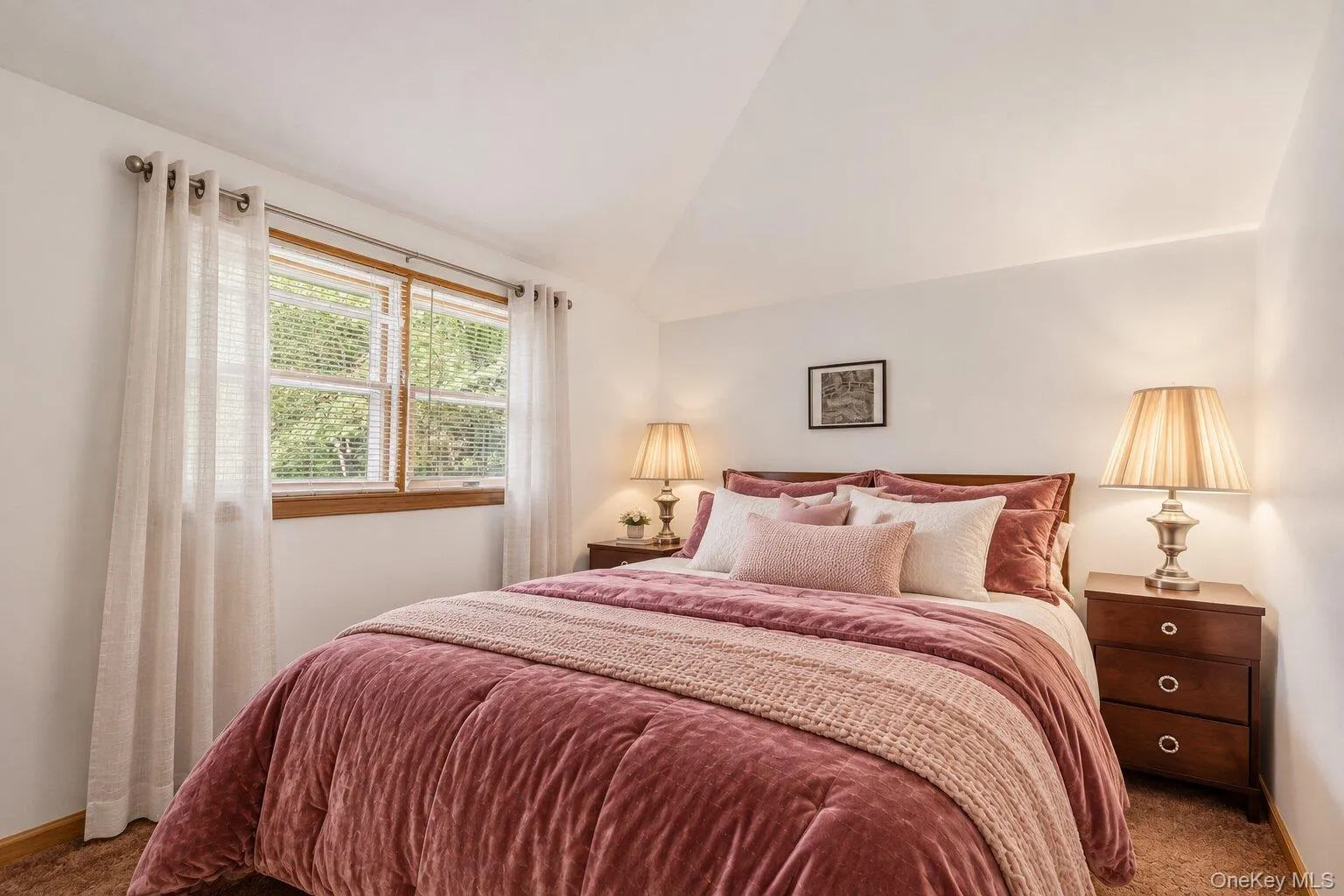 Virtually staged bedroom showcasing the room’s airy ceiling height, large window, and furniture placement potential. Virtually staged bedroom showcasing the room’s airy ceiling height, large window, and furniture placement potential.