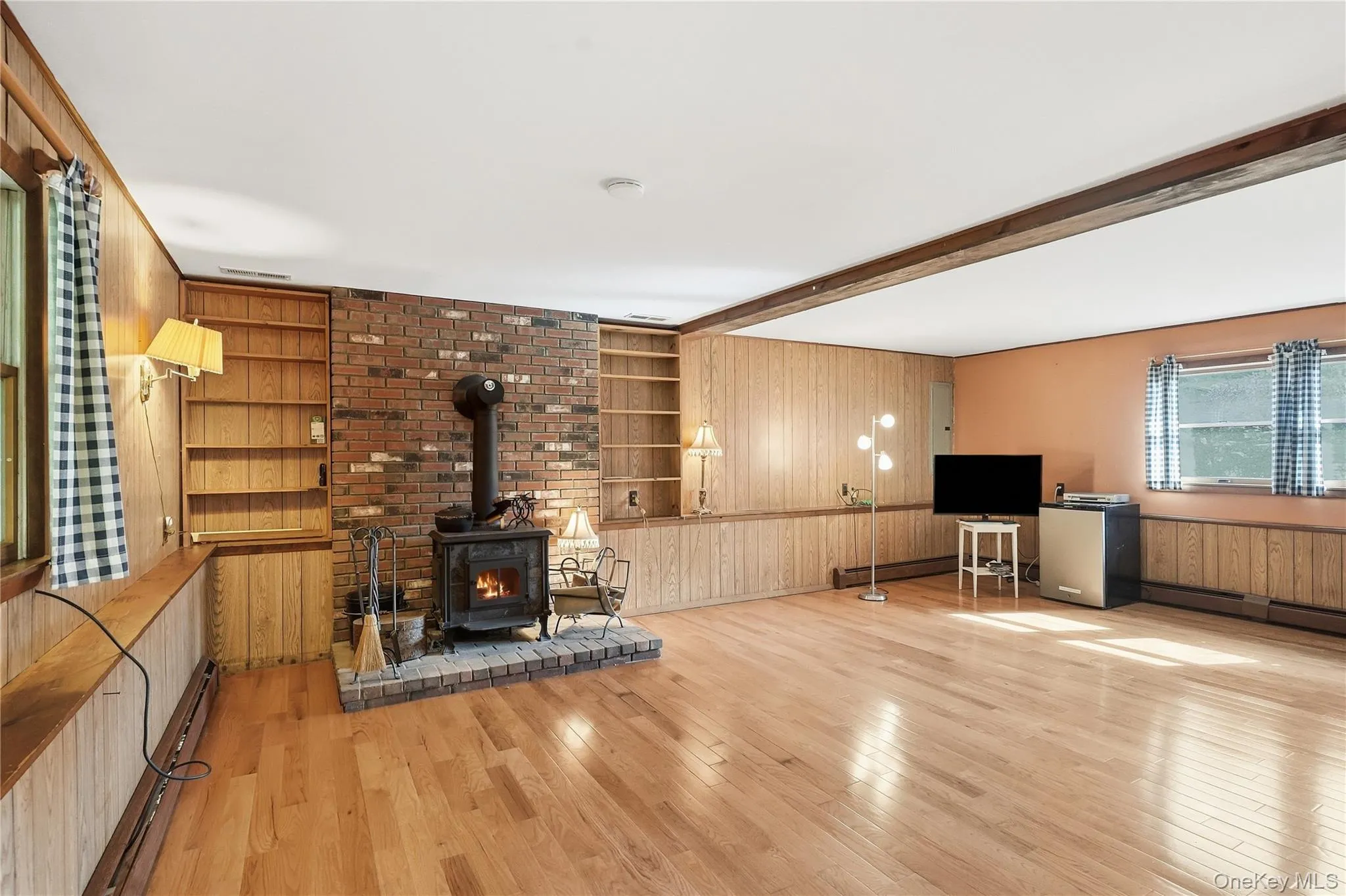 Wood stove on lower level Wood stove on lower level
