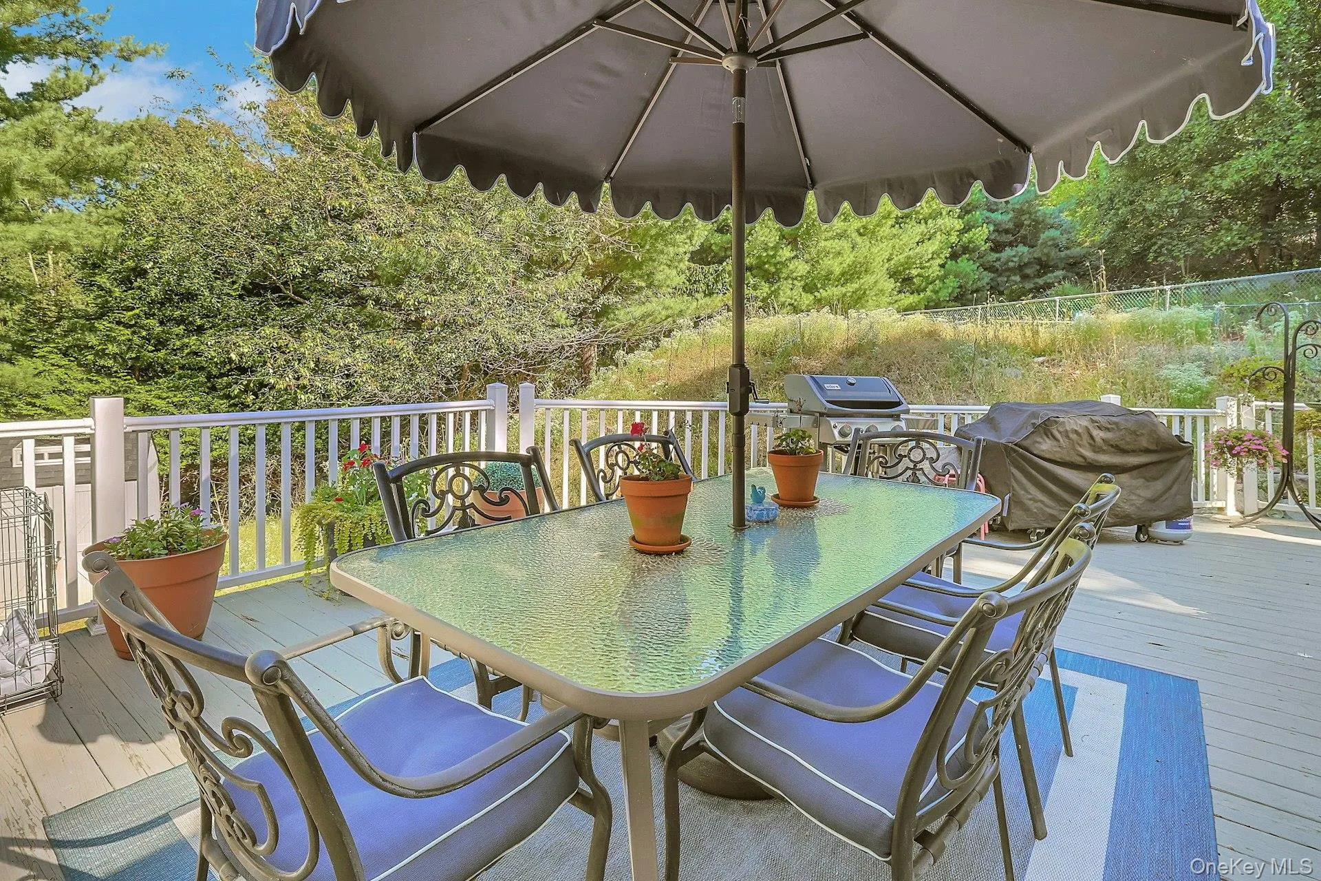 The deck is quite expansive and can handle all of your patio furniture. See next photos. The deck is quite expansive and can handle all of your patio furniture. See next photos.